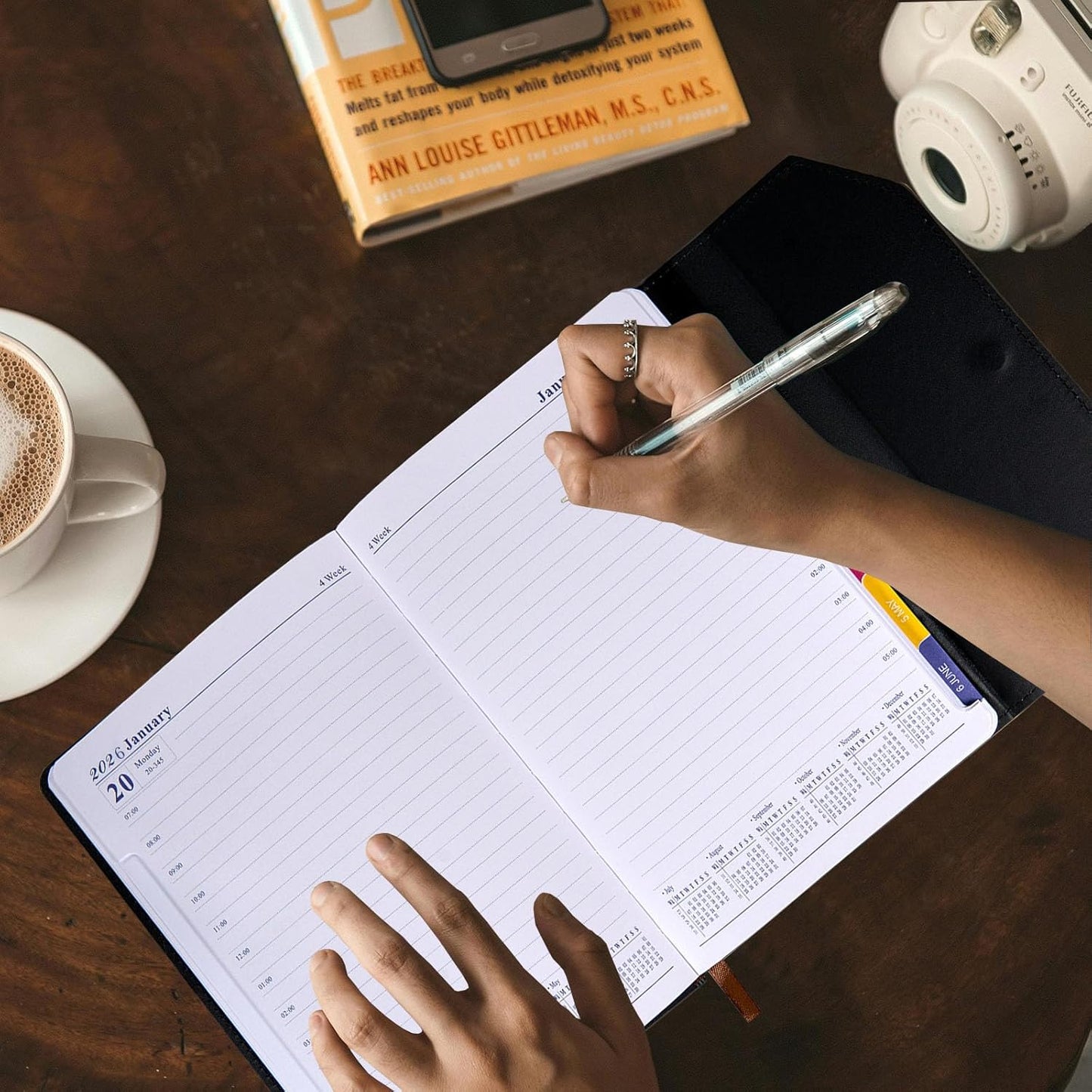 2026 Daily Monthly Planner - Calendar, January - December 2026, 100GSM Thick Paper, Leather Cover, Planner with Hourly Schedule,6.1" x 8.2", Daily Inside Page - Monthly Inside Page, Pen Holder, Bookmarks (Black)