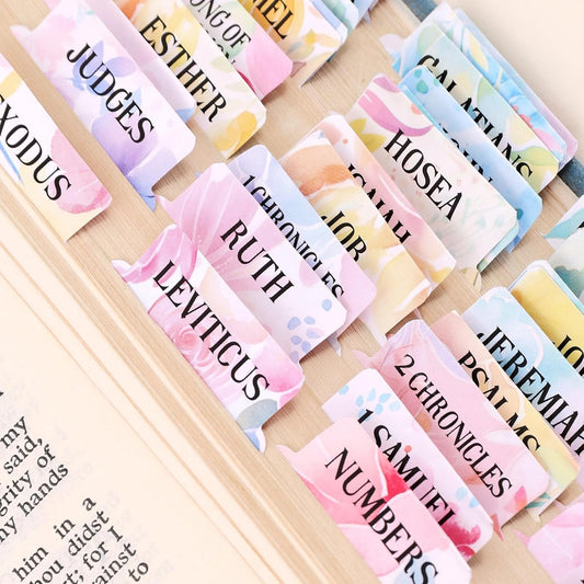 Bible Tabs for Women, 66 Large Print Laminated Bibles Chapters Index Tabs and 39 Blank Dividers Sticky Labels, Cute Beauty Bloom Bible Study Supplies, Journaling Accessories, Christian Gifts for Men