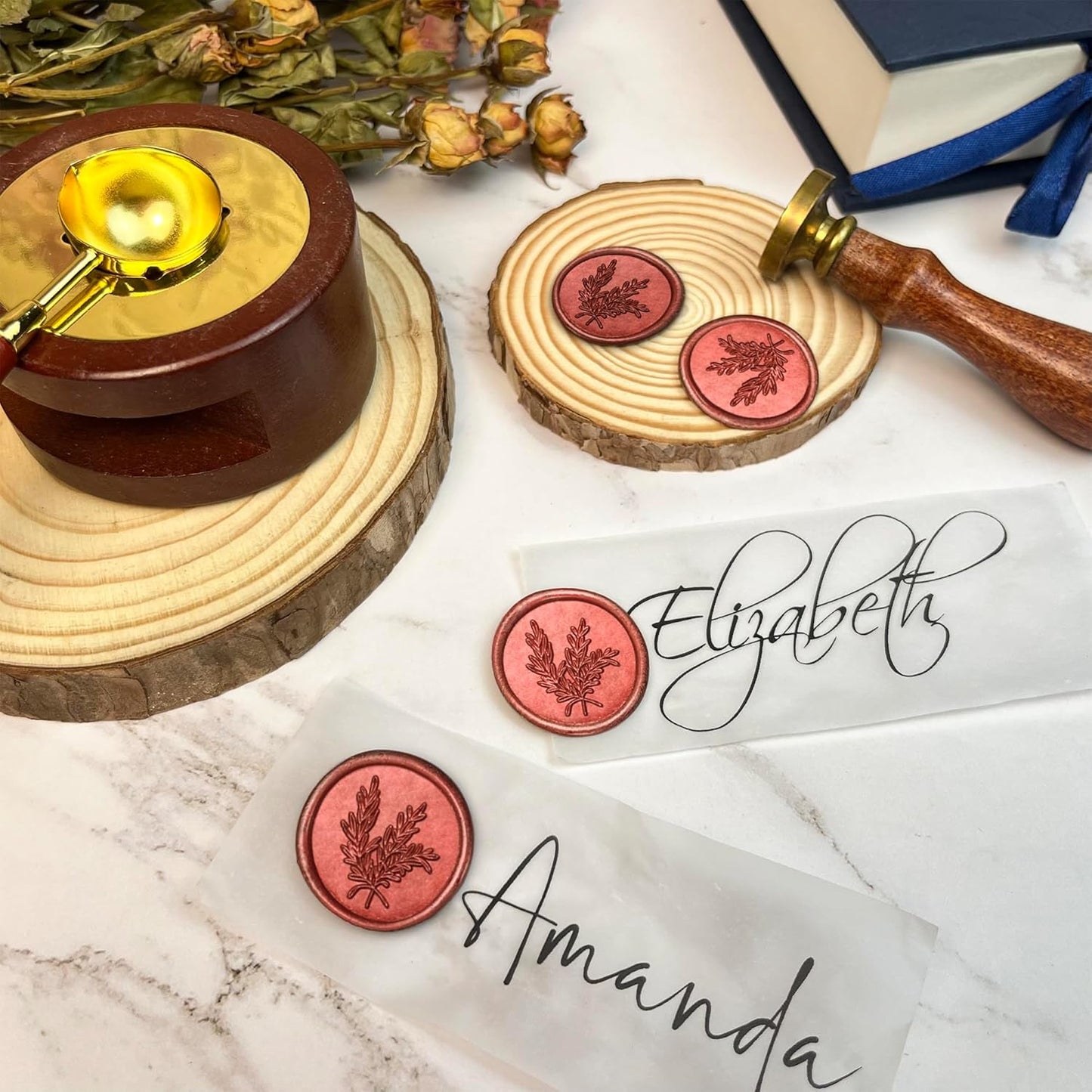 25Pcs Wax Seal Stickers Handmade Envelope Seals Self Adhesive Wax Stickers for Wedding Party Invitations, Envelope, Gift Wrap, Christmas(Rosemary Style, Red)