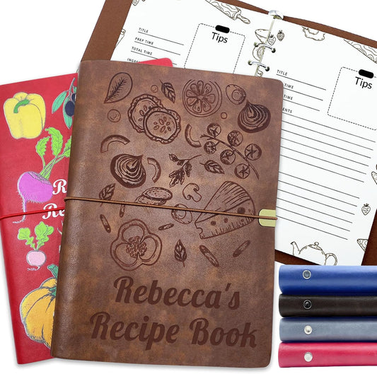 ubjva Personalized Recipe Book Custom Engraved Leather Recipe Book to Write in Your Own Recipes Family Cookbooks Journal for Mom Dad Wife Daughter