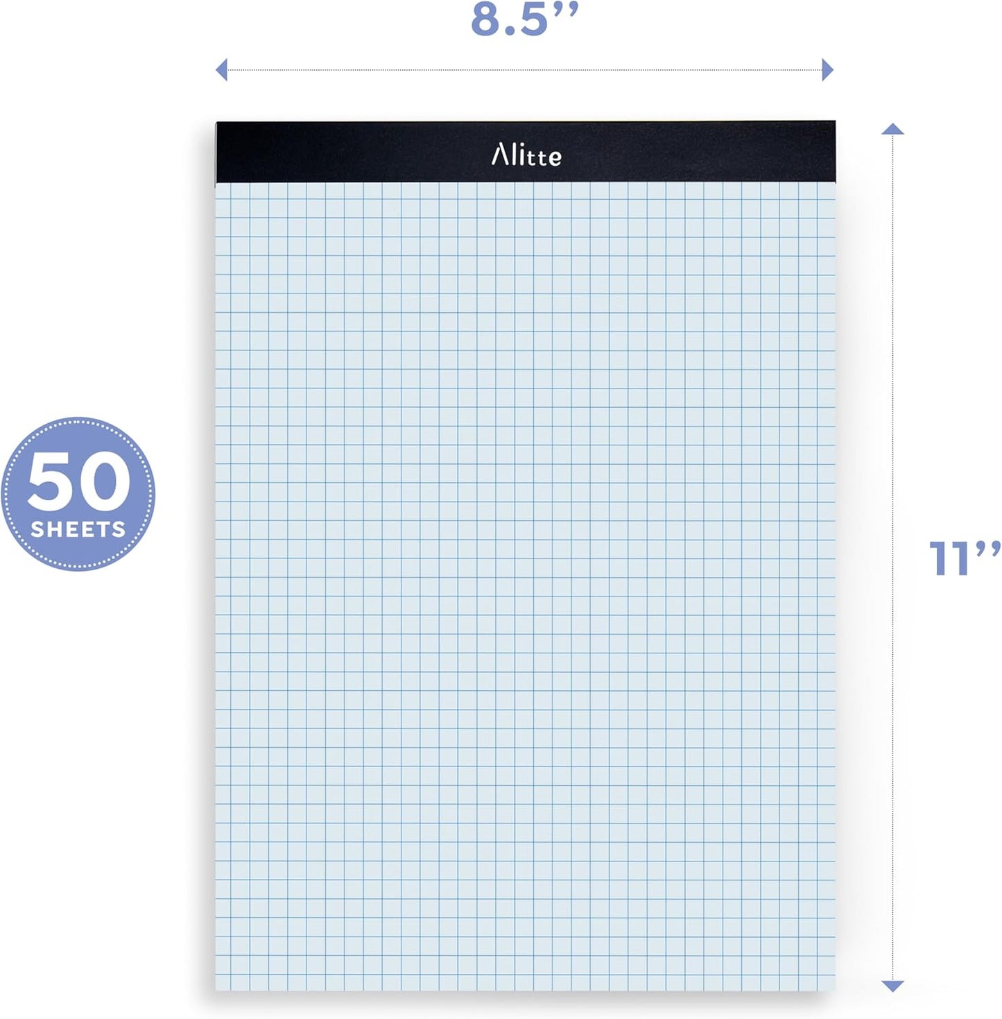 Graph Paper Pad, Pack of 3, White Letter Size - 4x4 Quad Grid Paper, With Blue Lines - Easy-Tear Perforations, 11x8.5 Cardboard Backing - Graph Notepads for School, Office -50 Sheets per Pad