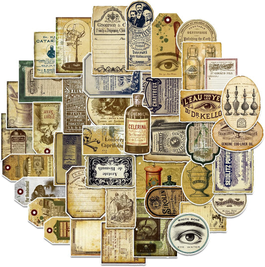 Prstincol 120 Pcs Vintage Apothecary Potion Label Stickers for Journaling, Dark Aesthetic Scrapbook Supplies Ephemera for Junk Journal Bullet Journal DIY Crafts Album Collage