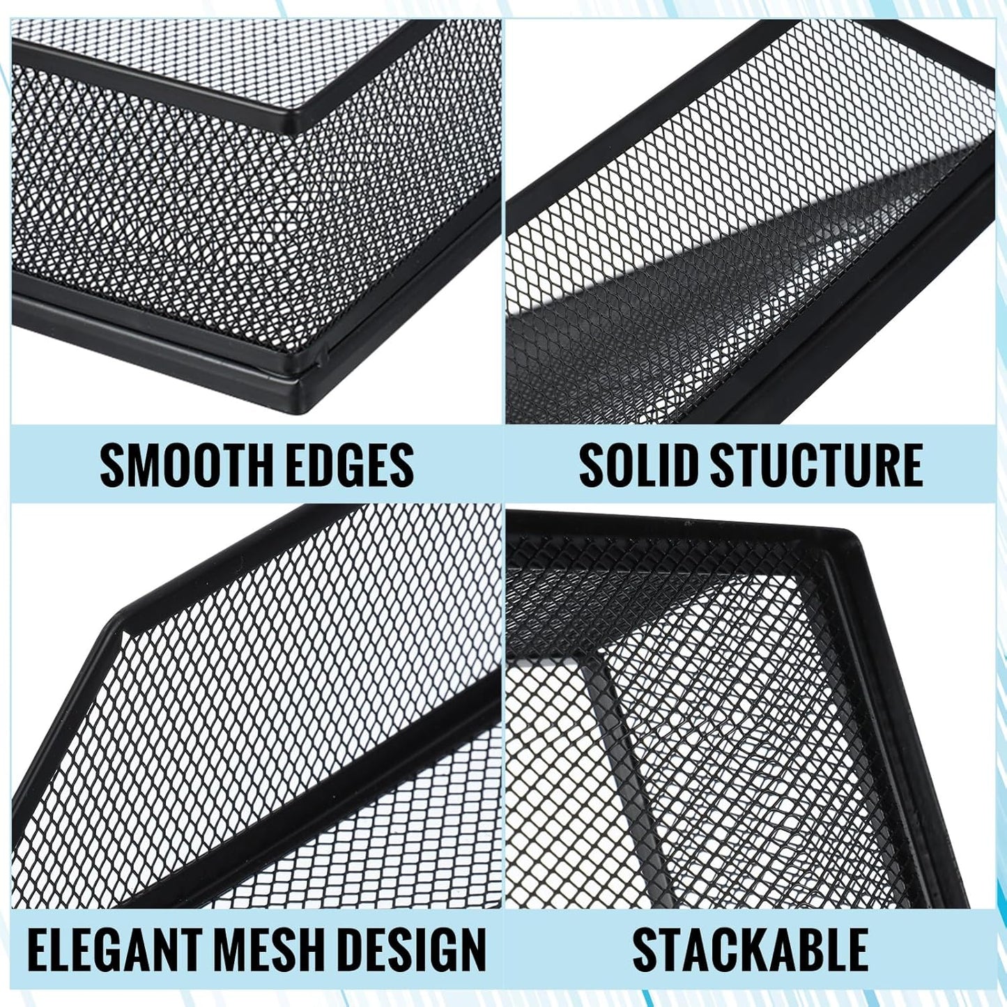 Hicarer 4 Pcs Black Metal Letter Tray Stackable Desk Tray Single Wire Mesh Organizer Front Load File Paper Holder for Desktop Office Home School Classroom (12.8 x 9.84 Inch)