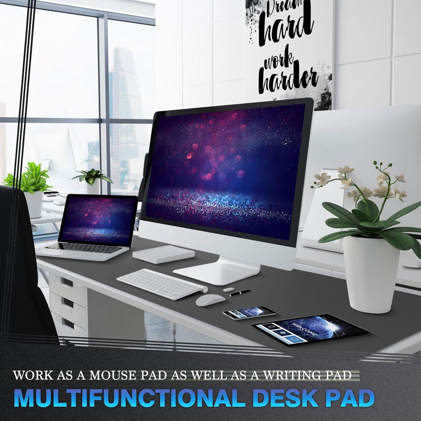 K KNODEL Large Office Leather Desk Mat, Mouse and Keyboard Pad, Computer and Laptop Mat, Desktop Protector and Cover, Writing Pad and Blotter (47.2"x23.6", Dark Gray)