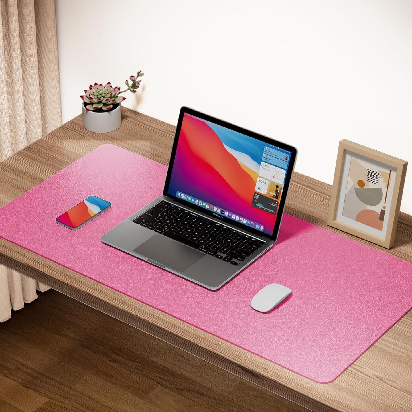 Boutilon Leather Desk Pad Protector,Non-Slip Mouse Pad,Laptop Desk Pad,Office Mouse Mat,Waterproof Leather Desk Blotter,Desk Writing Pad for Office and Home (XL-Rose Pink,35.4"x 15.7")