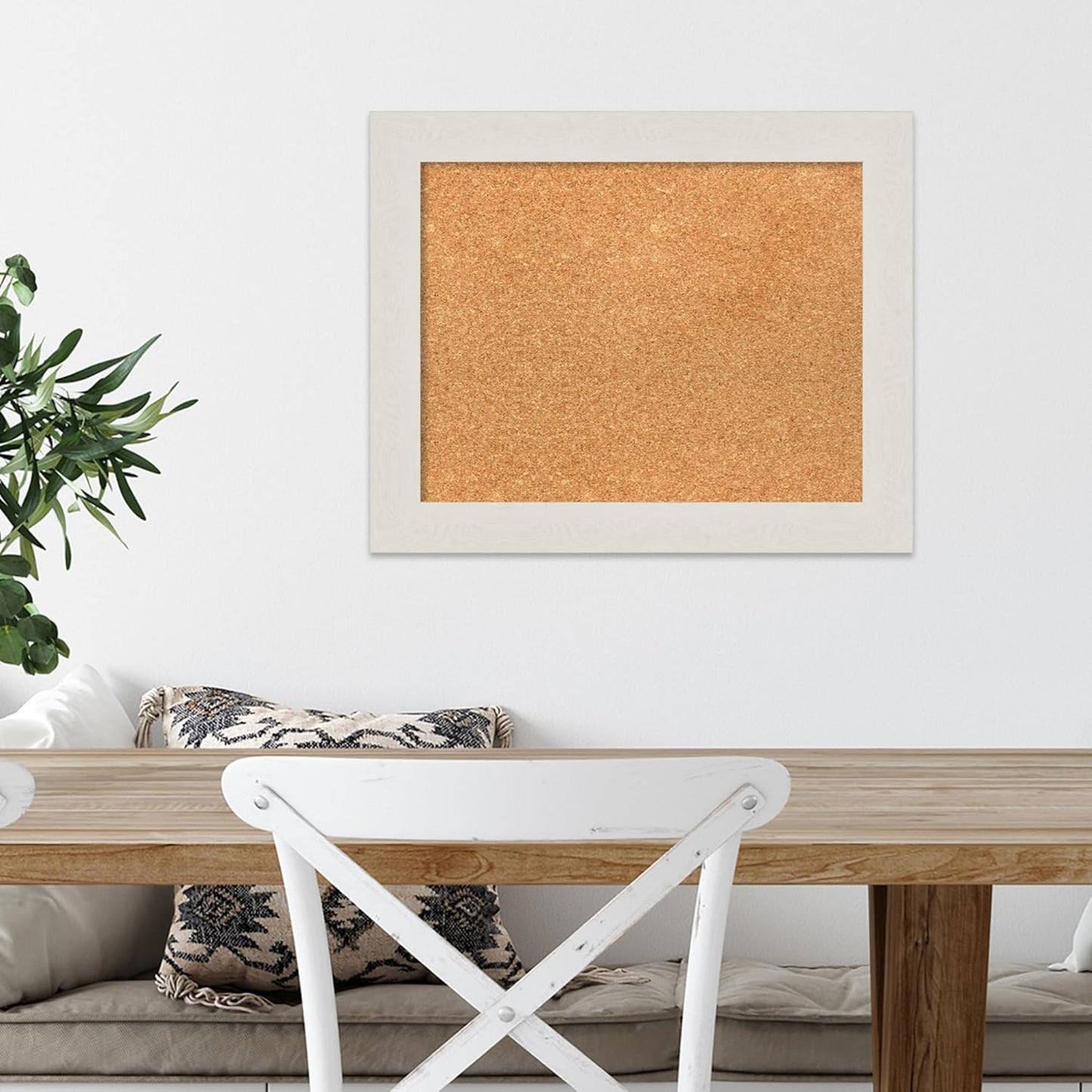 Amanti Art Natural Cork Board for Wall, 17x21 Vision Board with White Frame, Small Corkboard Office Decor for Home Organization, Country Rustic Corkboard Pinboard to Display Items for Home