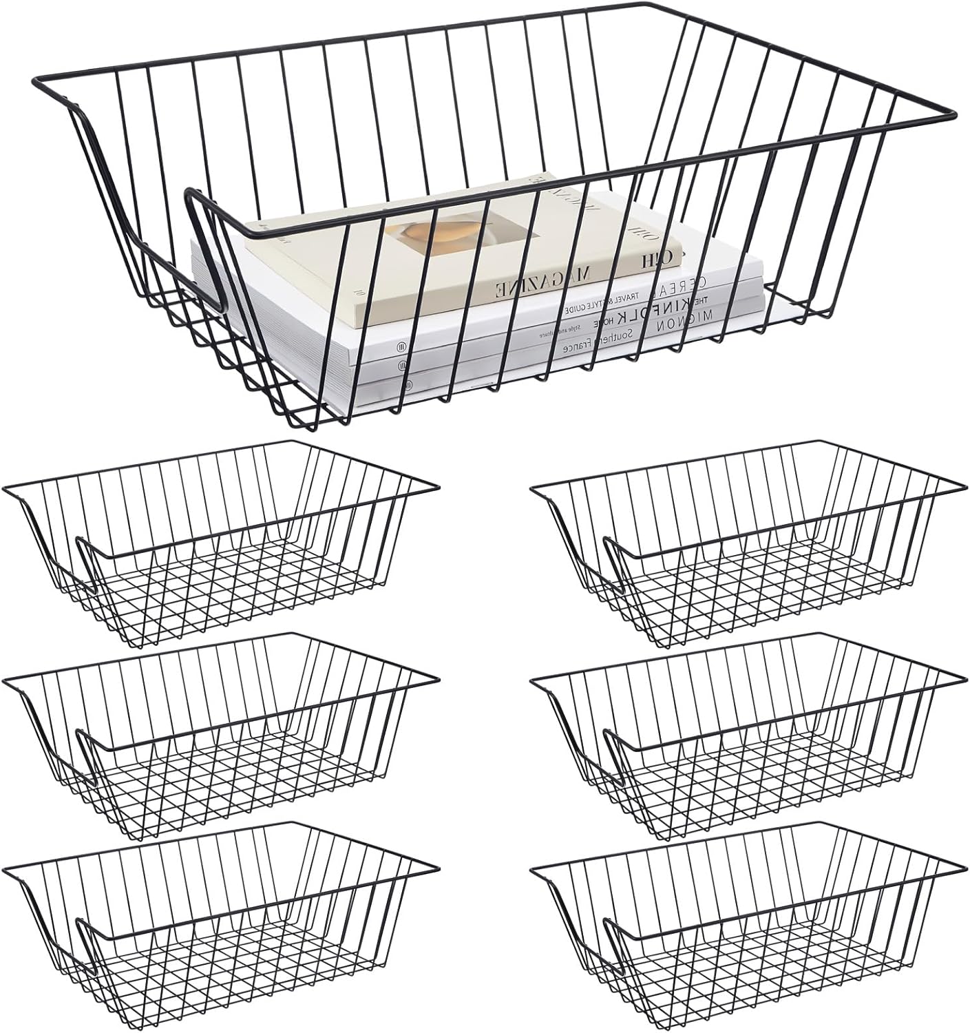 Yeaqee 6 Pcs Letter Tray Wire Paper Trays Stackable File Desk Organizer Metal File Paper Holder Basket for Desk Desktop Letter Storage for Office Home Classroom School(17'' x 12'' x 5 '',Black)