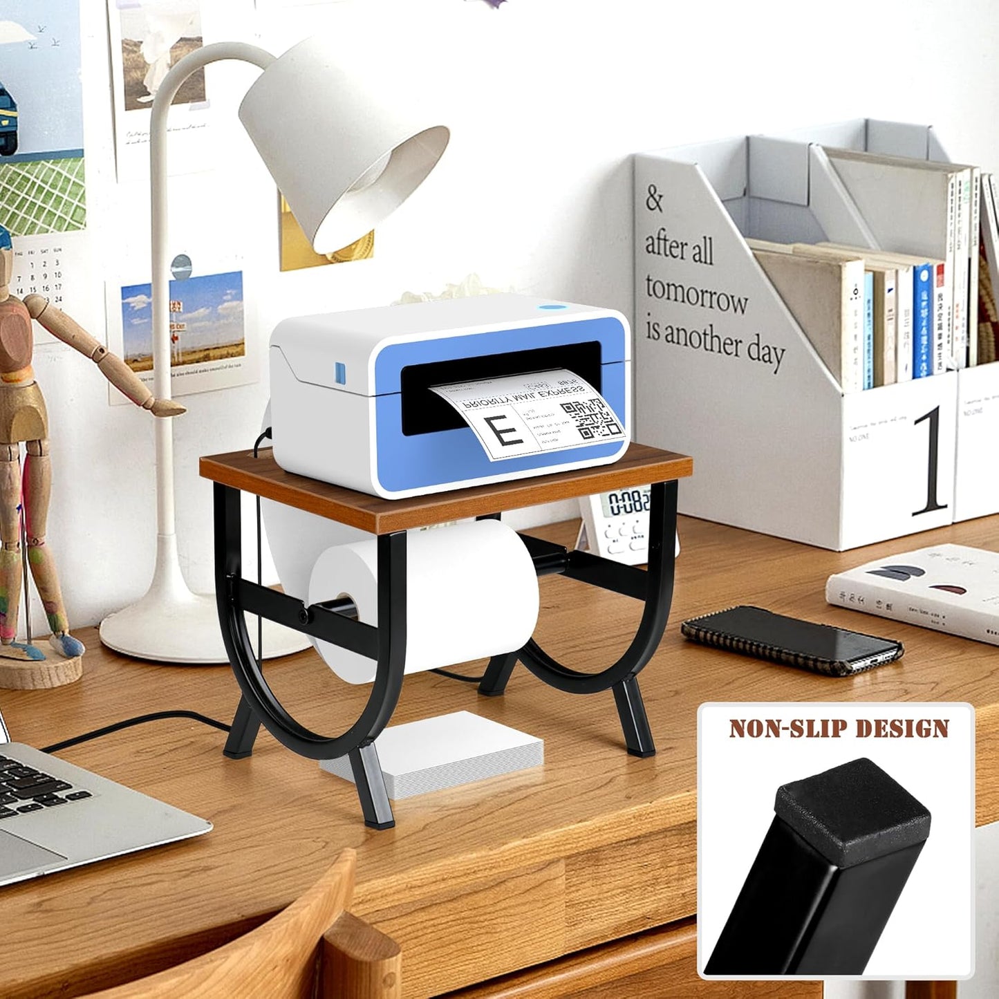 Label Holder for Rolls and Fan-Fold Labels, Thermal Label Holder, Shipping Label Roll Holder for Desktop Thermal Printer, Label Printer Accessory Supplies for Office, Small Business, Home