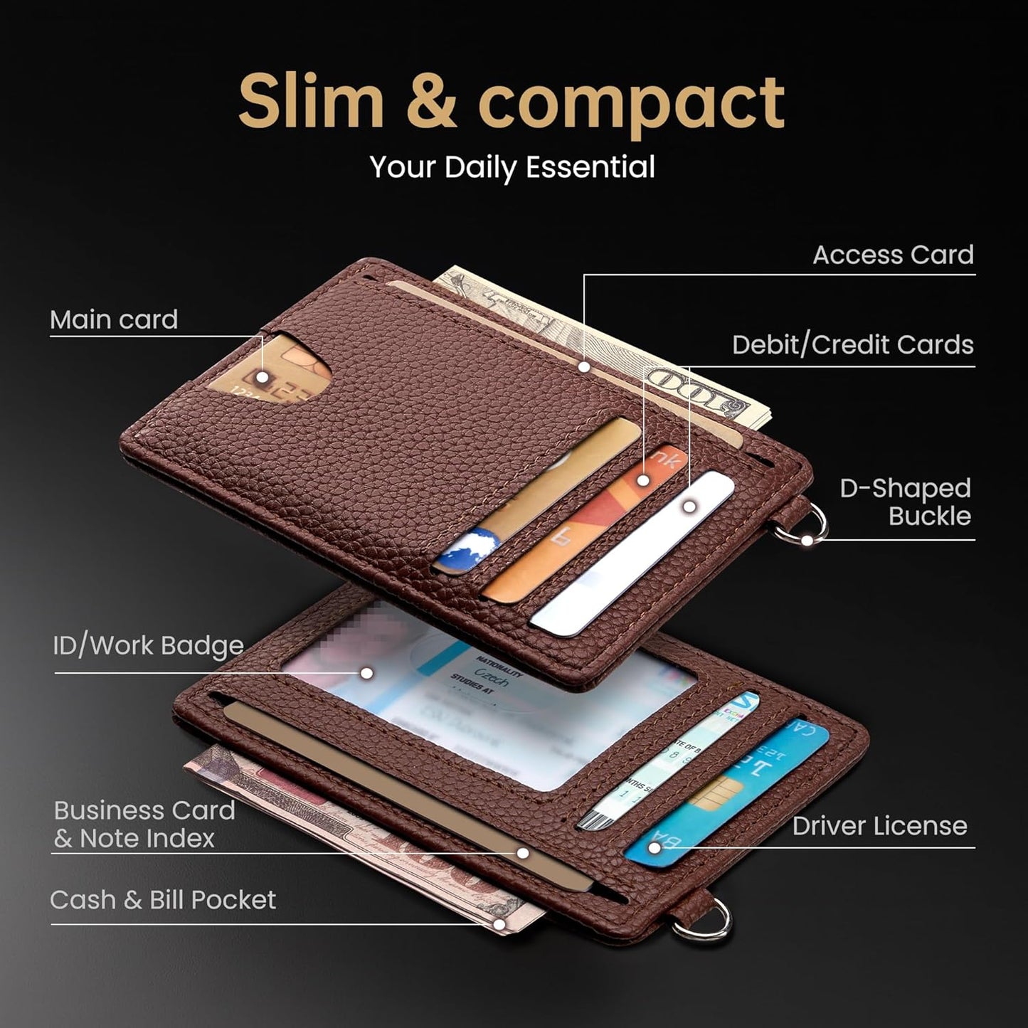 Mayski Slim Wallet, Credit Card Holder for Women, Minimalist Front Pocket RFID Blocking Card Cases, Small Wallet Women Men(Lichee Coffee)