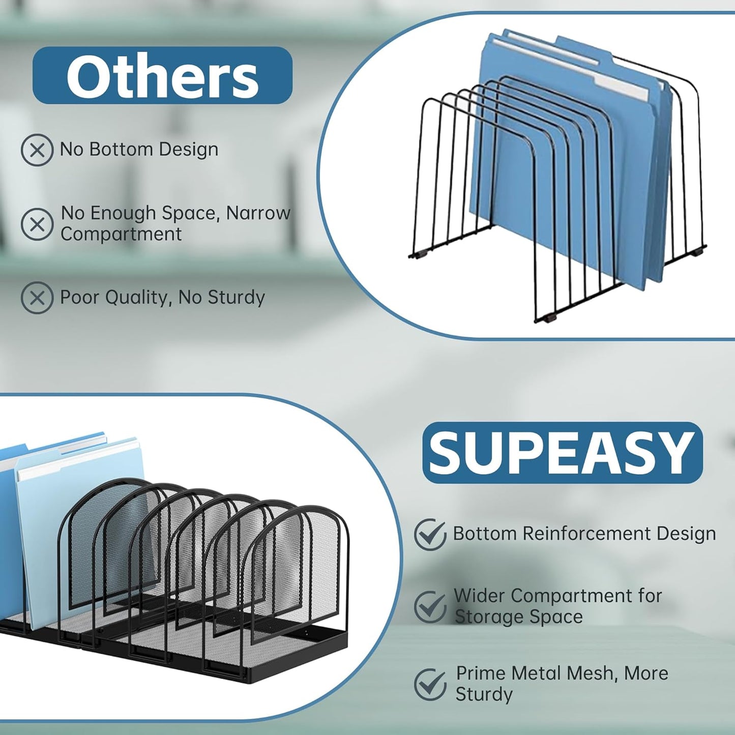 SUPEASY File Organizer for Desk, 9-Section Mesh Desk Organizer, Vertical File Holder Desktop Organizer File Sorter, File Folder Holder for Office Supplies, Black