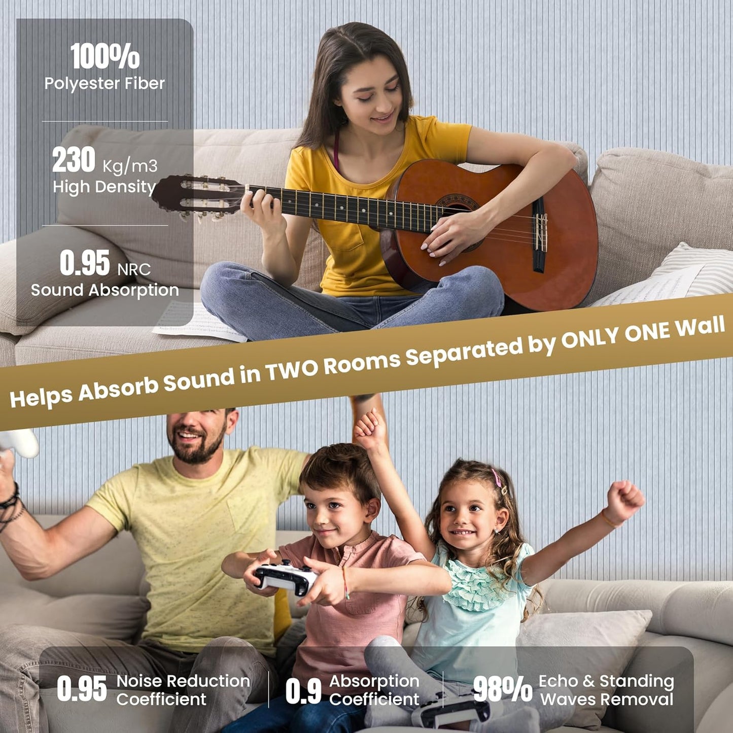 10 Pack Sound Proof Panels for Walls,48 x 24x 0.4 Inch Sound Deadening Panels,Large Acoustic Panels for Media Room, Office and Studio,Light Camel