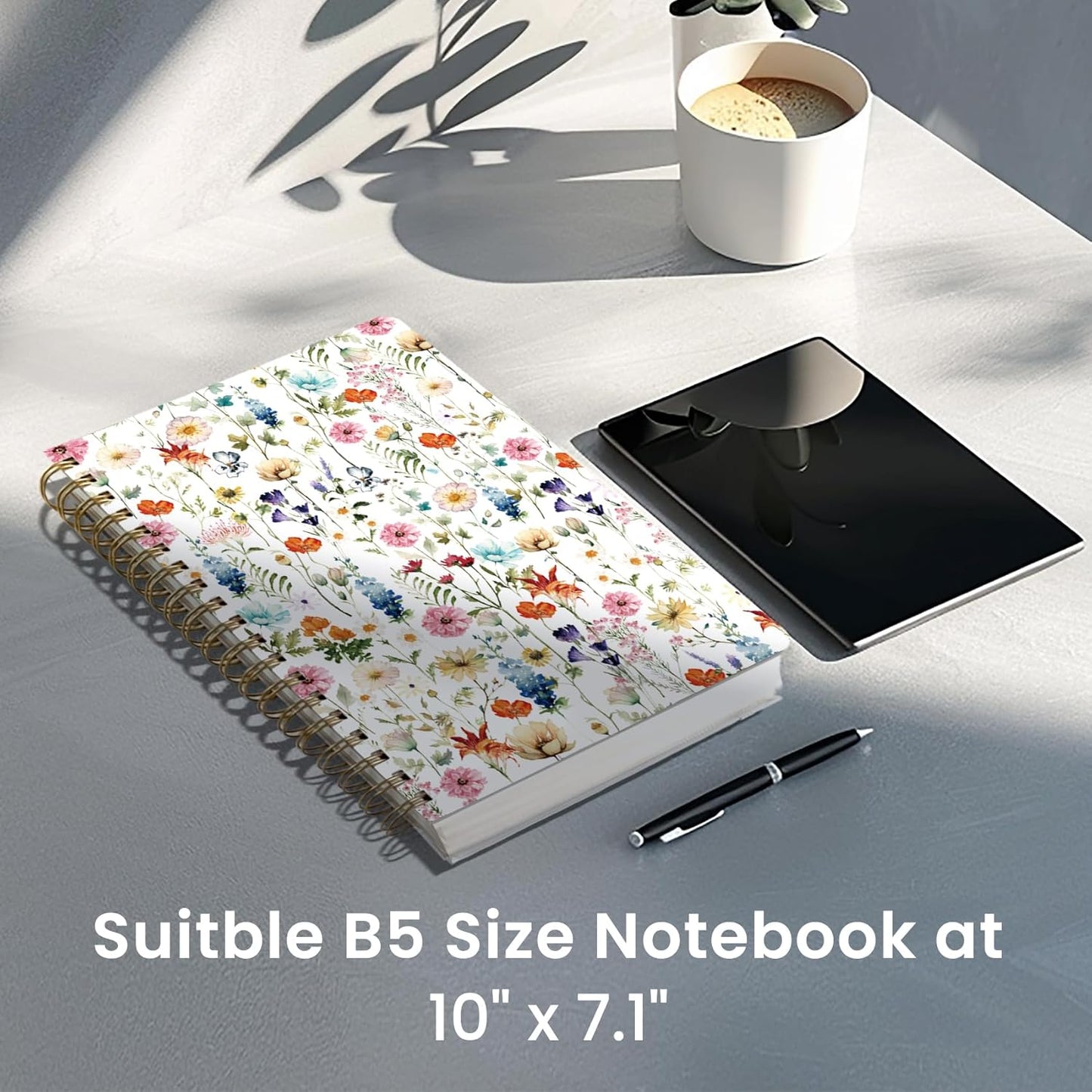 Lined Spiral Notebook Journal for Work, 300 Pages Thick B5 (7.1"x10") College Ruled Journal for Women & Writing, Hardcover Notebook for Note Taking, Perfect for Office Home School Supplies, Floral