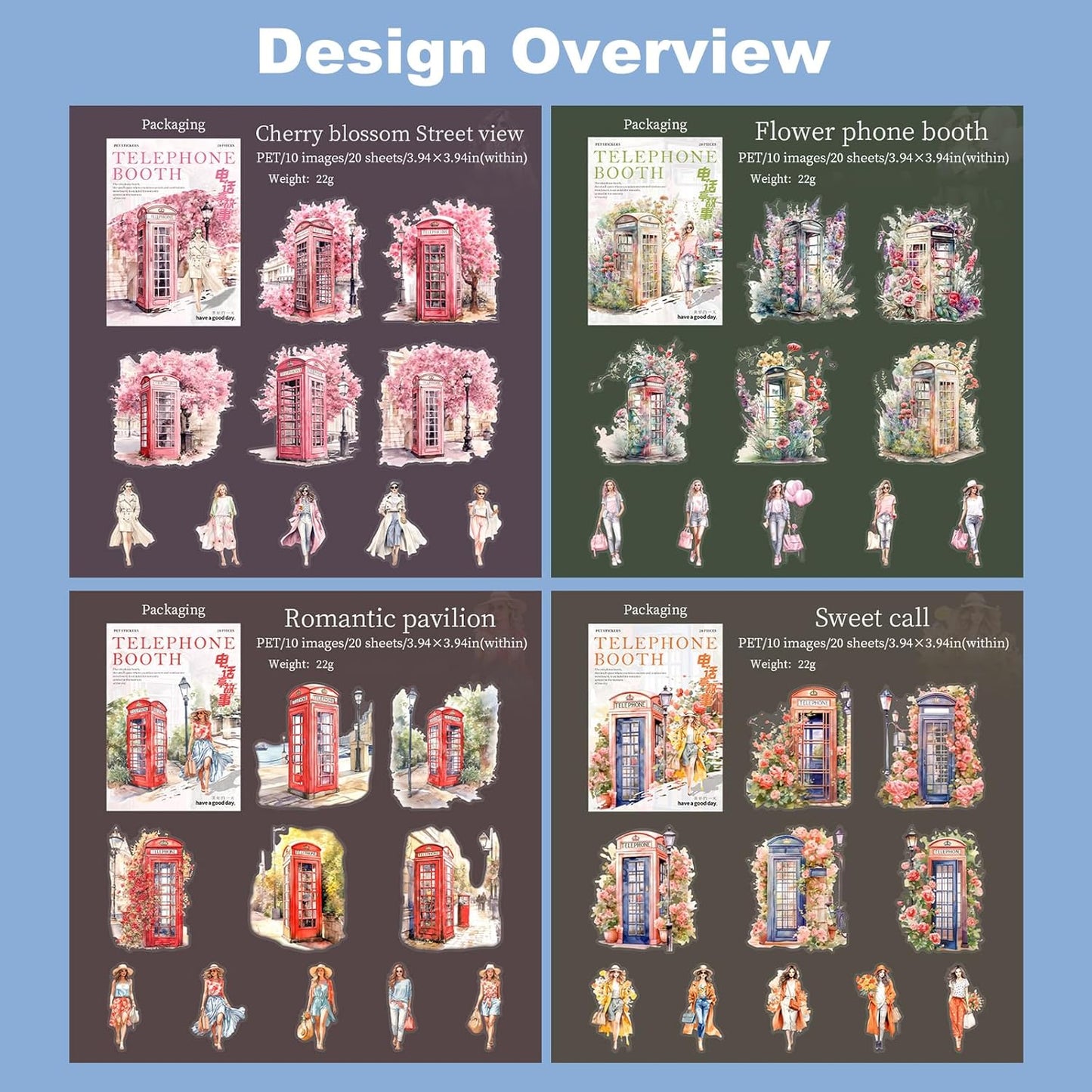 Telephone Booth PET Sticker Set, 80PCS Vintage Street Scene Stickers for Scrapbooking, Journaling, DIY Crafts, Planner Decoration, and Aesthetic Collage