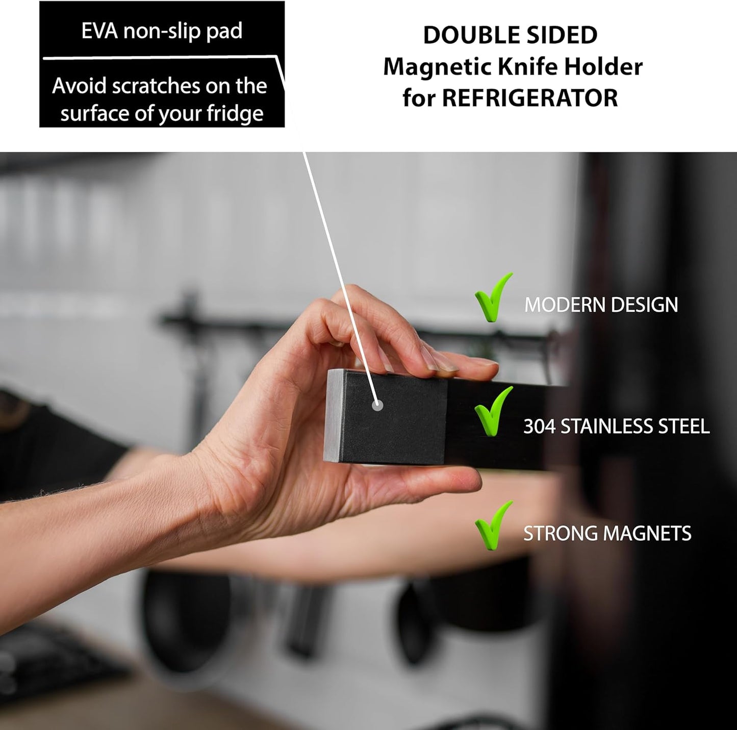 Premium Magnetic Knife Holder for Refrigerator – 16 Inch Professional Double Sided Magnetic Knife Strip for Fridge - Stainless Steel Magnetic Knife Holder for Wall Self Adhesive