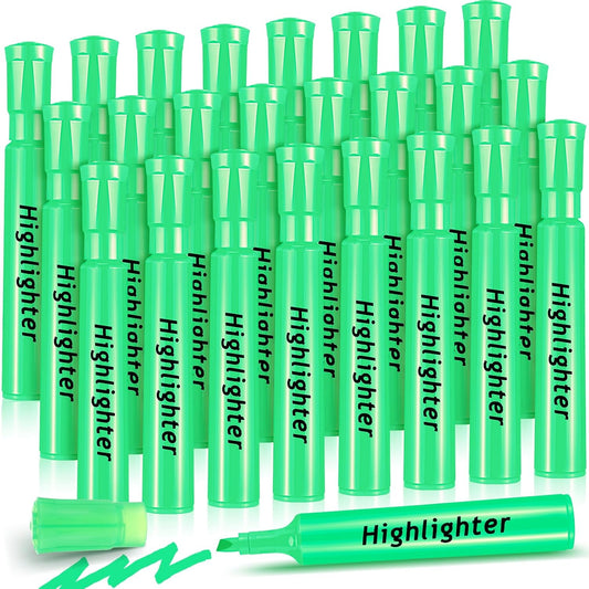 Qilery 24 Pack Tank Style Highlighters Chisel Tip Highlighters Bulk Colored Markers for Adult Coloring, Home Office Supplie(Green)