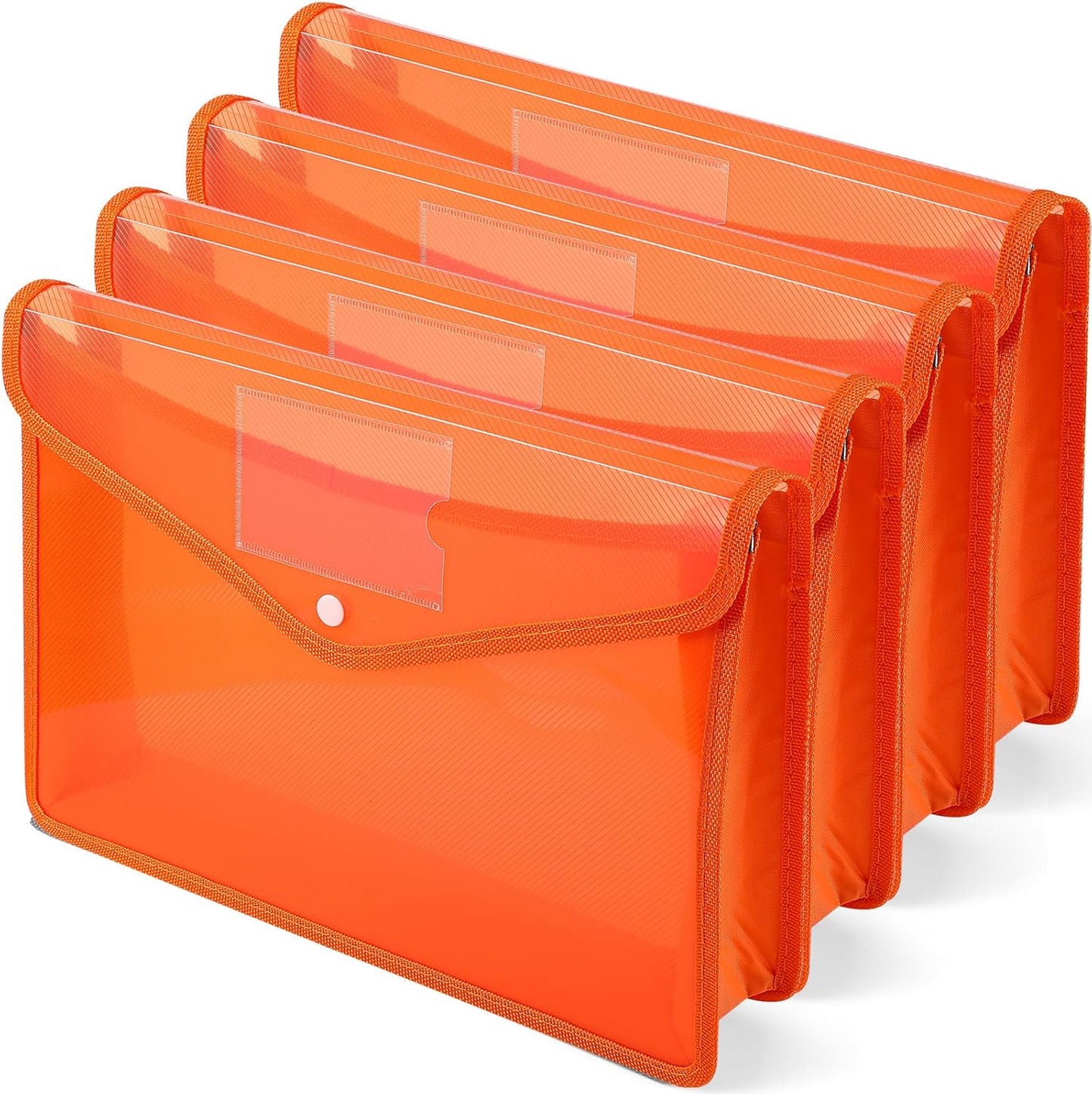 4 Pack A4 Expanding Plastic File Folders Waterproof Document Organizer with Snap Button Multiple Pockets, Office Home Office Storage (Orange)