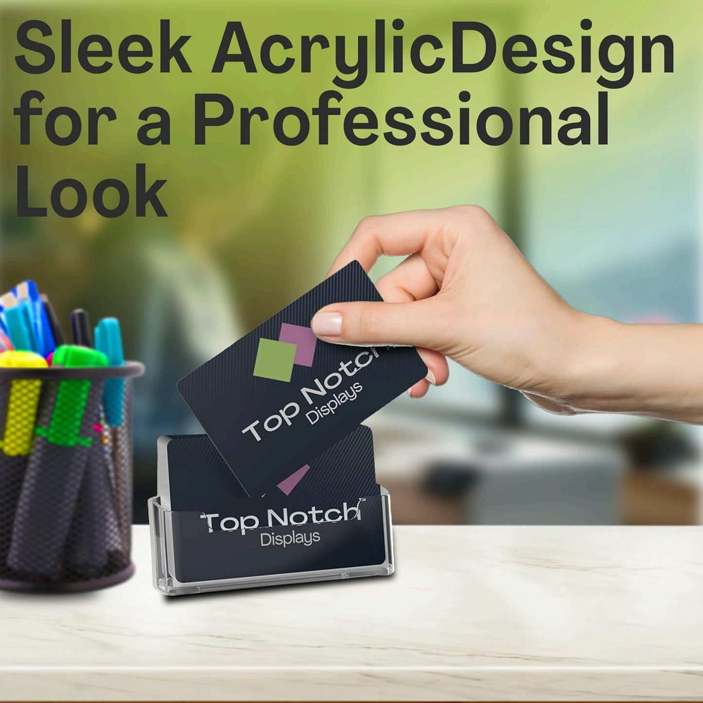 Acrylic Business Card Holder for Desk - Gift & Business Card Display Stand, Sleek & Durable Card Holder Display for Office, Home & Retail Use, Fits 50 Business Card, 12 Pack - Clear