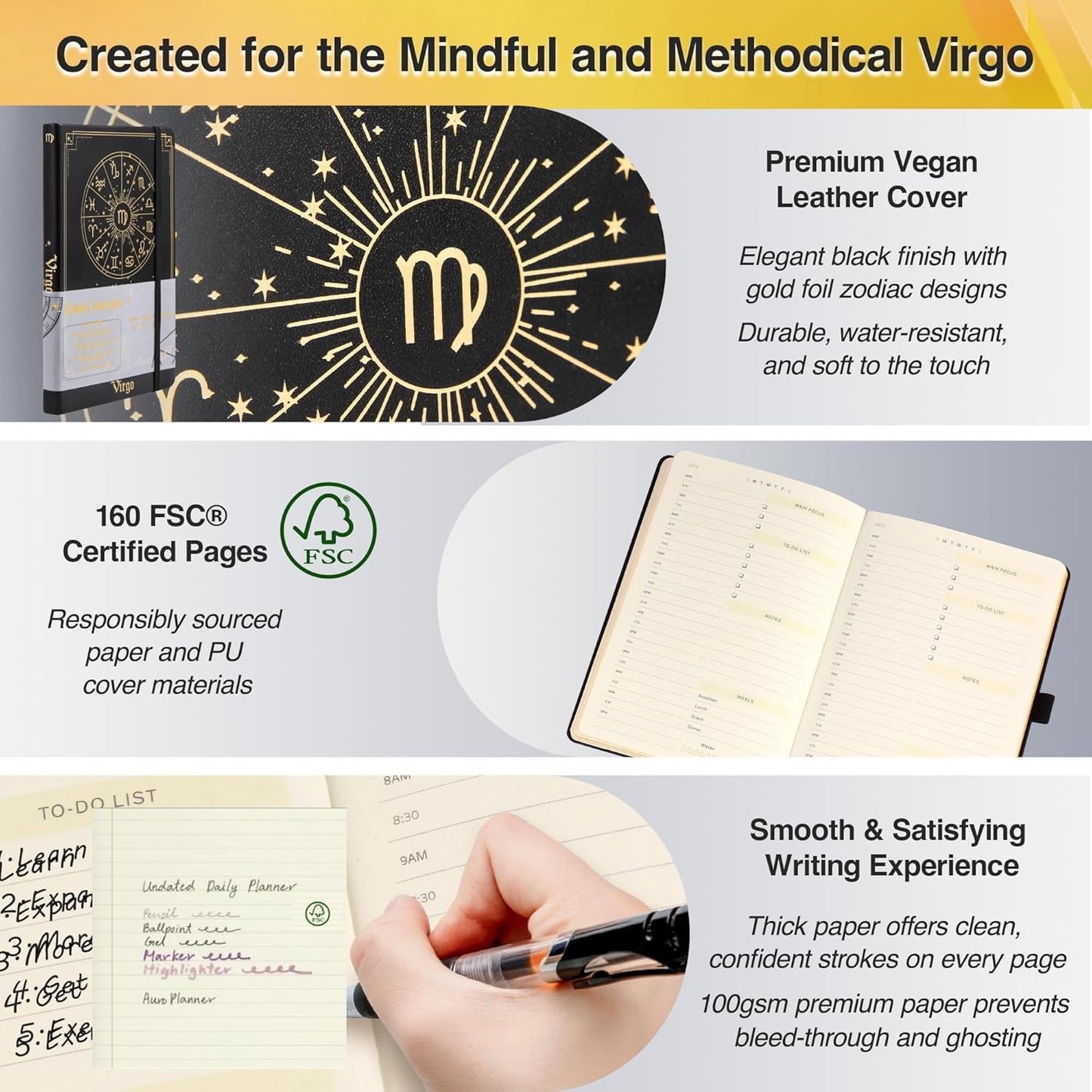Virgo Zodiac Astrology Undated Monthly Weekly Daily Planner Journal Notebook Hardcover A5 5.7" x 8.3" 160 Pages 100GSM Paper 2025 2026 2027 Holidays Calendar