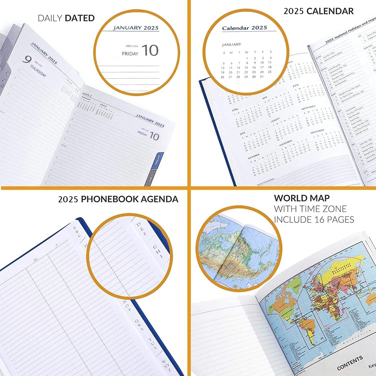Daily Planner 2025 Page a Day – A5 Business Agenda 2025, Hourly Daily Planner 5x7, 365 Page Organizer with Monthly Tabs & Calendar, 2025 Diary for Men and Women (BLUE 2025)