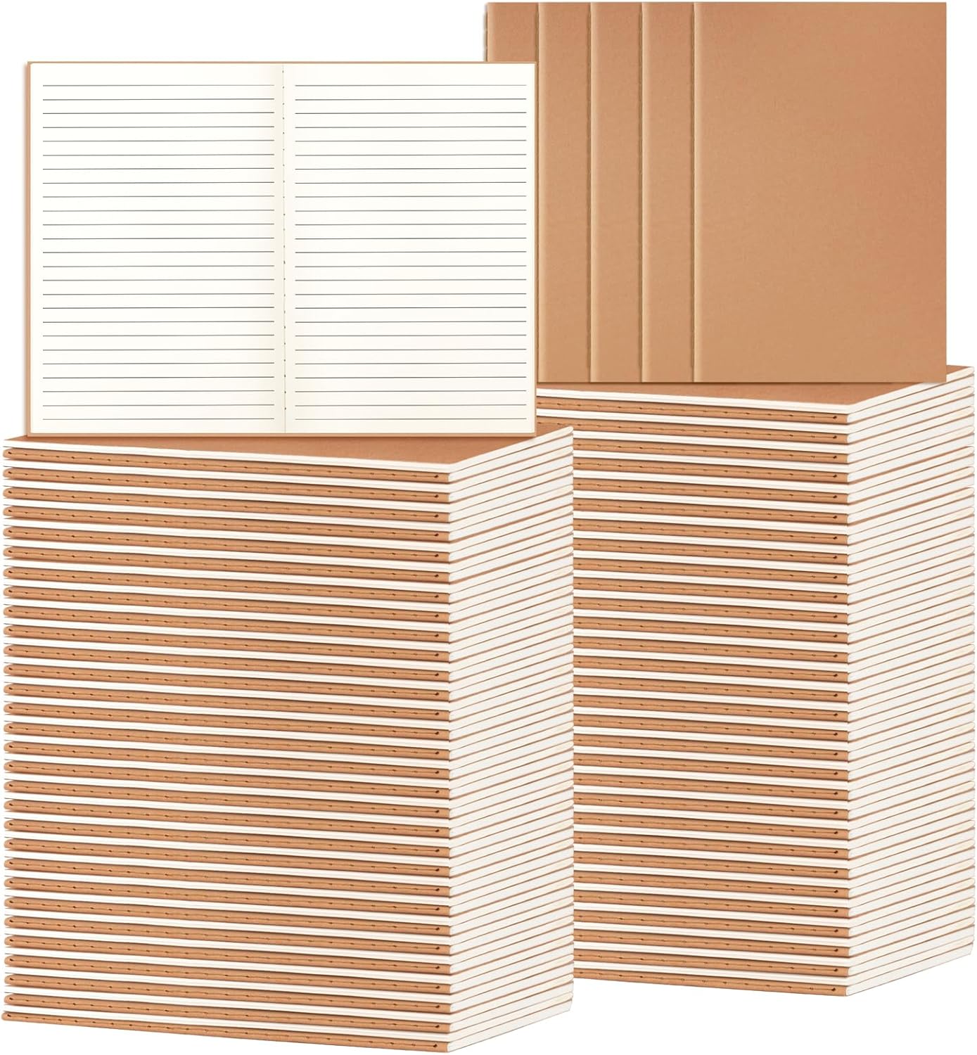 100 Pack A5 Ruled Lined Kraft Notebooks Bulk, Journaling Notebooks, Soft Cover Composition Notebook, 8.3x5.5 Inches 60 Pages Travel Journal Notebooks Set for Work, School, Student, Kids, Writing
