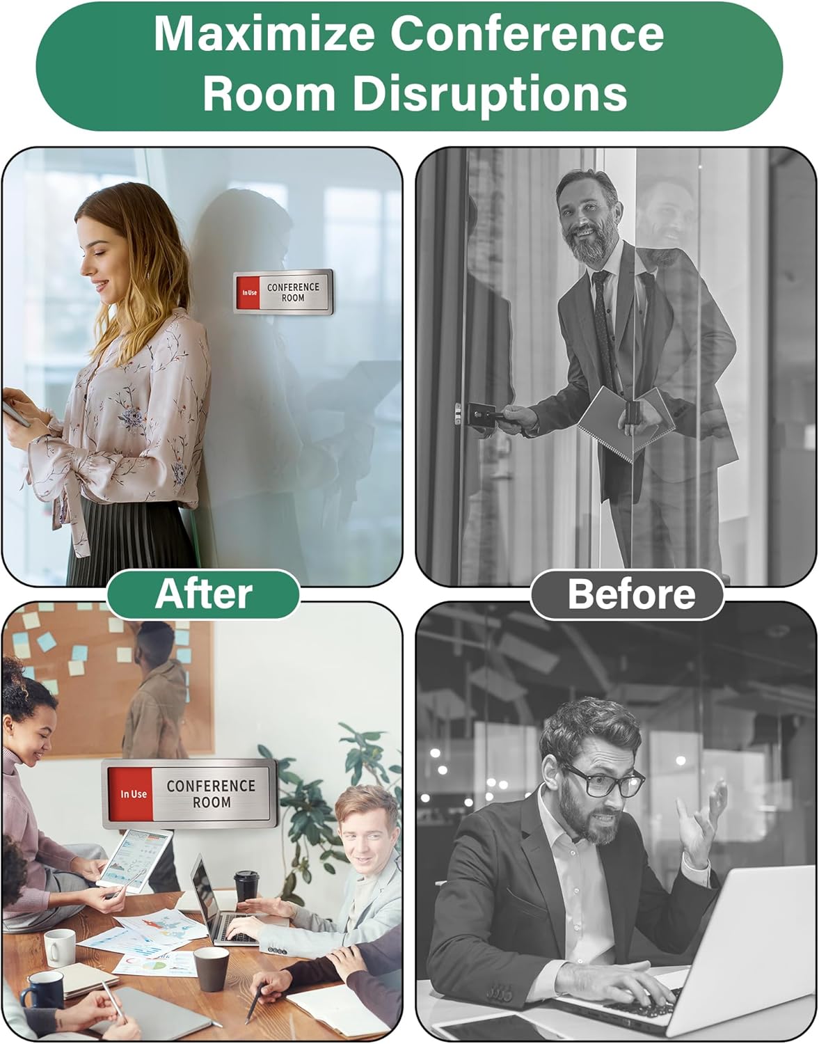 Conference Room Office Door Signs Do Not Disturb, In Use/Available Slider Sign for Home Office Wellness Conference Vacant Occupied Privacy Sliding Door Sign，Brushed Silver