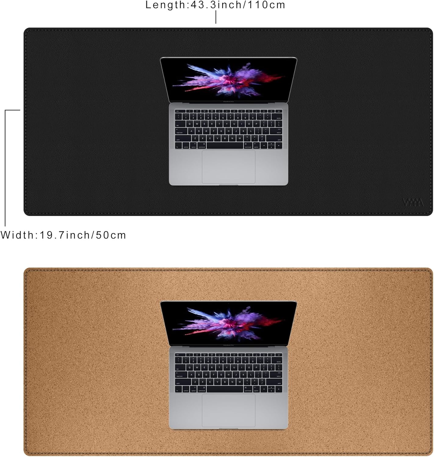 Vyaaa 43.3“ x 19.7” Cork & Leather Desk Mat, Dual Sided PU Leather Desk Pad Protector, Waterproof Non-Slip Extra Large Desk Writing Pad, Laptop Desk Pad, Keyboard Mat for Home or Office (Black)