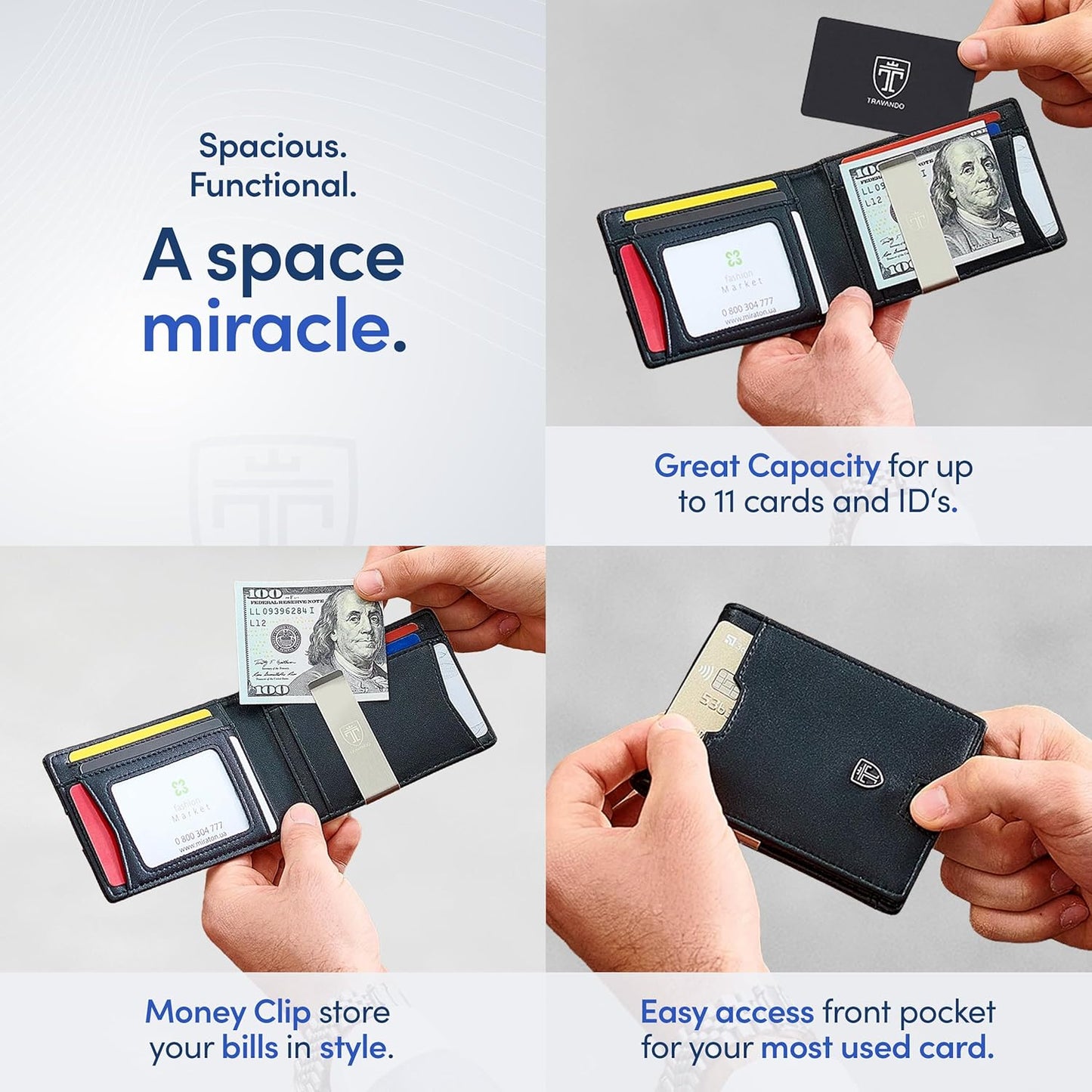 TRAVANDO Mens Wallet with Money Clip AUSTIN RFID Blocking Leather Bifold Credit Card Holder for Men with Gift Box