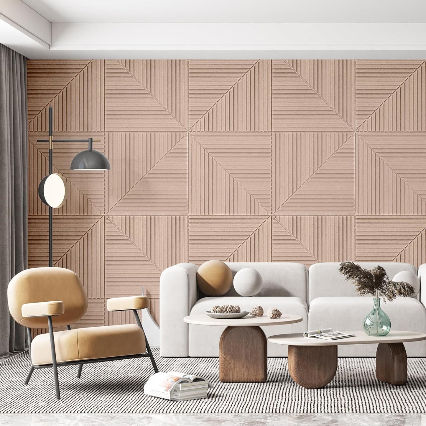 Art3d 6-Pack Self-Adhesive Acoustic Wall Panels for Home Décor, 24 x 24 Inch Soundproofing Panels for Office Studio Bedroom - High Noise Absorption Polyester Fiber, Camel