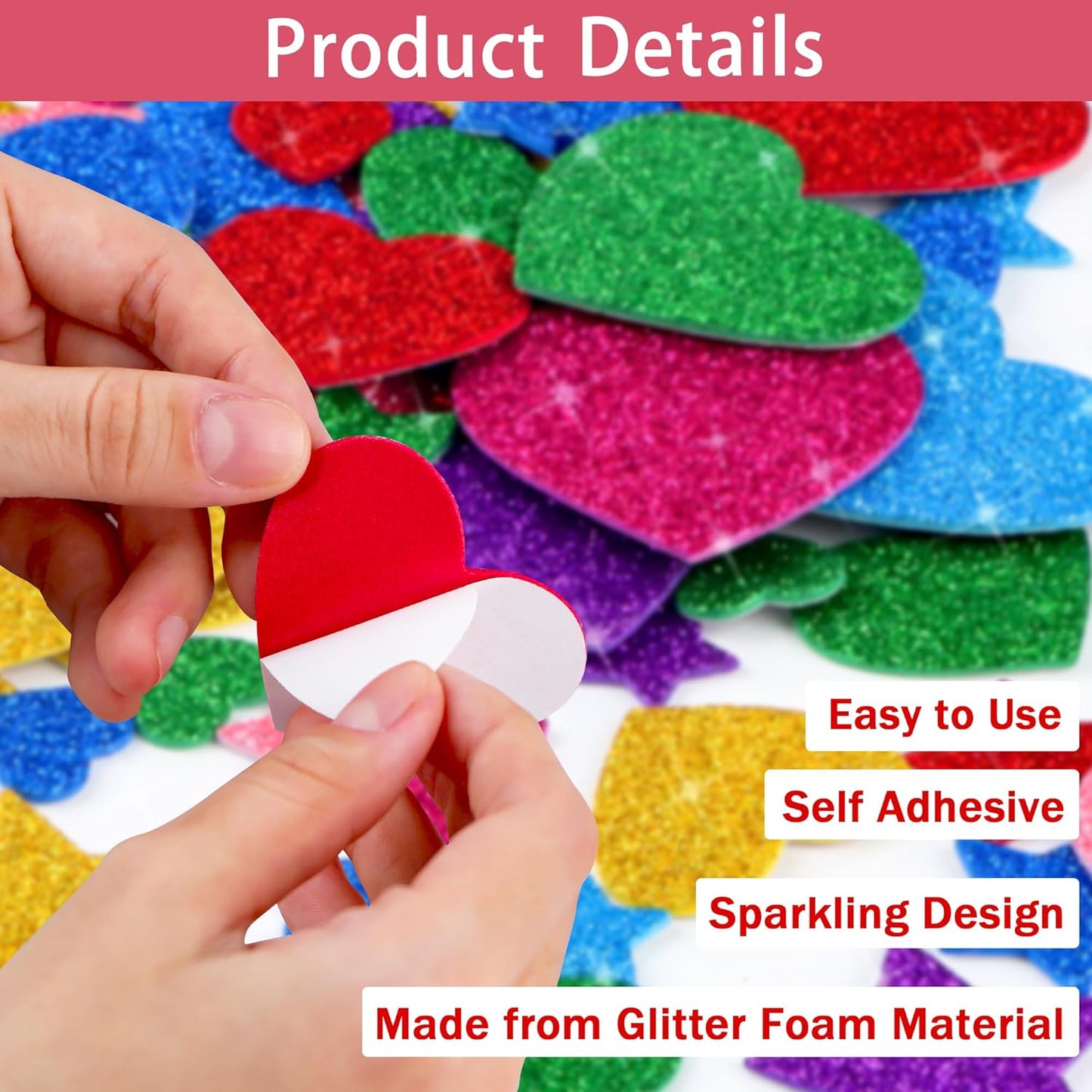 1000 PCS Foam Stickers Glitter Heart Stickers, Colorful Heart Stars Shapes Self Adhesive Stickers, Foam Sticker for Kids Crafts Arts Supplies Scrapbooking DIY Greeting Card Envelopes Home Decor
