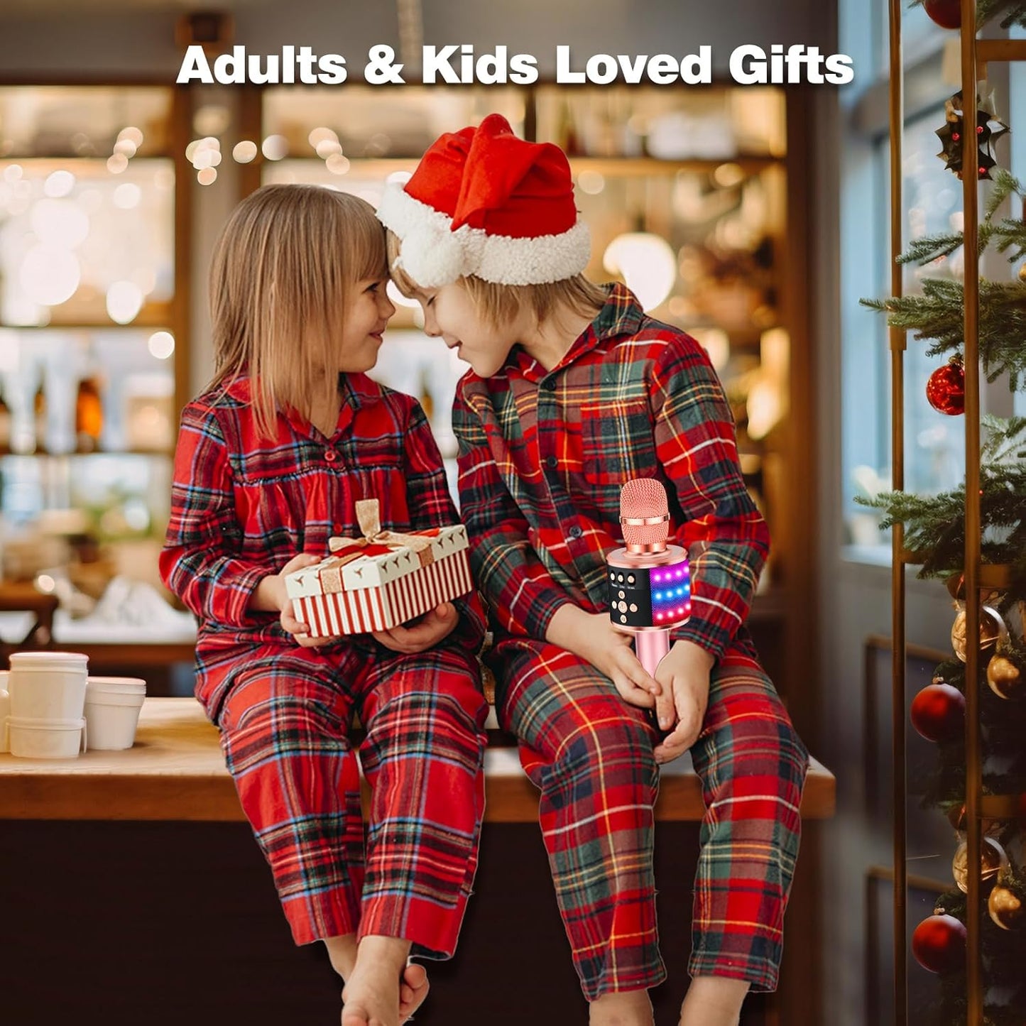 BONAOK Karaoke Microphone for Kids & Adults - Bluetooth Microphones Singing Mic with Disco Lights, Echo Effect, Built-in Speaker Portable Karaoke Player for Party Travel Gifts Q78(Rose Gold)