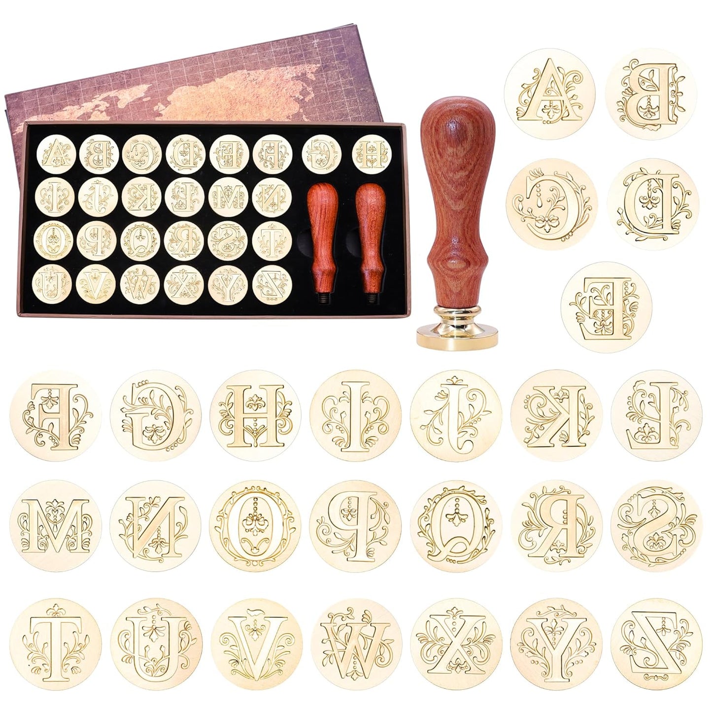 SWANGSA Initial Alphabet A-Z Wax Seal Kit with 624pcs Sealing Wax Beads, Furnace and Pen for Wedding Invitations Cards & Envelope