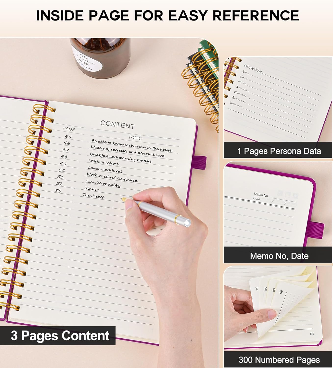 Large Spiral Notebook Journal for Women Men - 300 Numbered Lined Pages, College Ruled, A4 Hardcover Spiral Bound Notebook for School, Work, Note Taking, Writing, Leather Spiral Journal 8.5"x11"