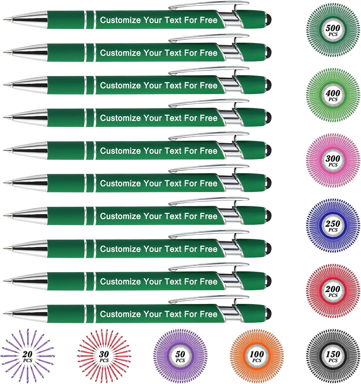 Max 500 Pcs Personalized Pens Bulk, Custom Pens with Free Engraving, Customized Stylus Tip Ballpoint Pen with Your Name Massage Text for School Office Business Graduation Anniversaries-10 Packs