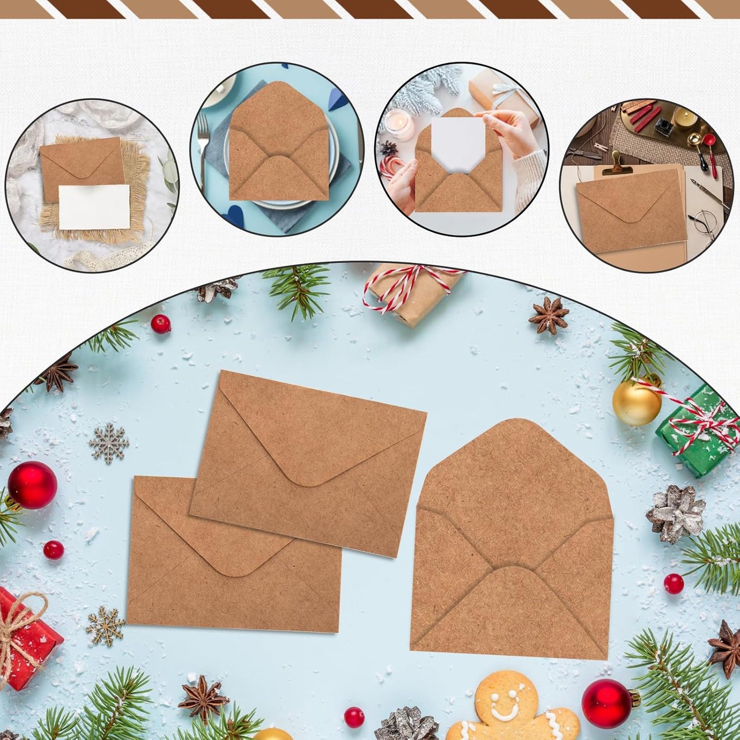 180 Packs Gift Card Mini Envelopes Small Envelope with Gummed Seal, Paper Business Card Envelopes, Bulk Tiny Envelope Pockets for Small Note Cards, 4 x 2.7 Inches (Kraft Brown)