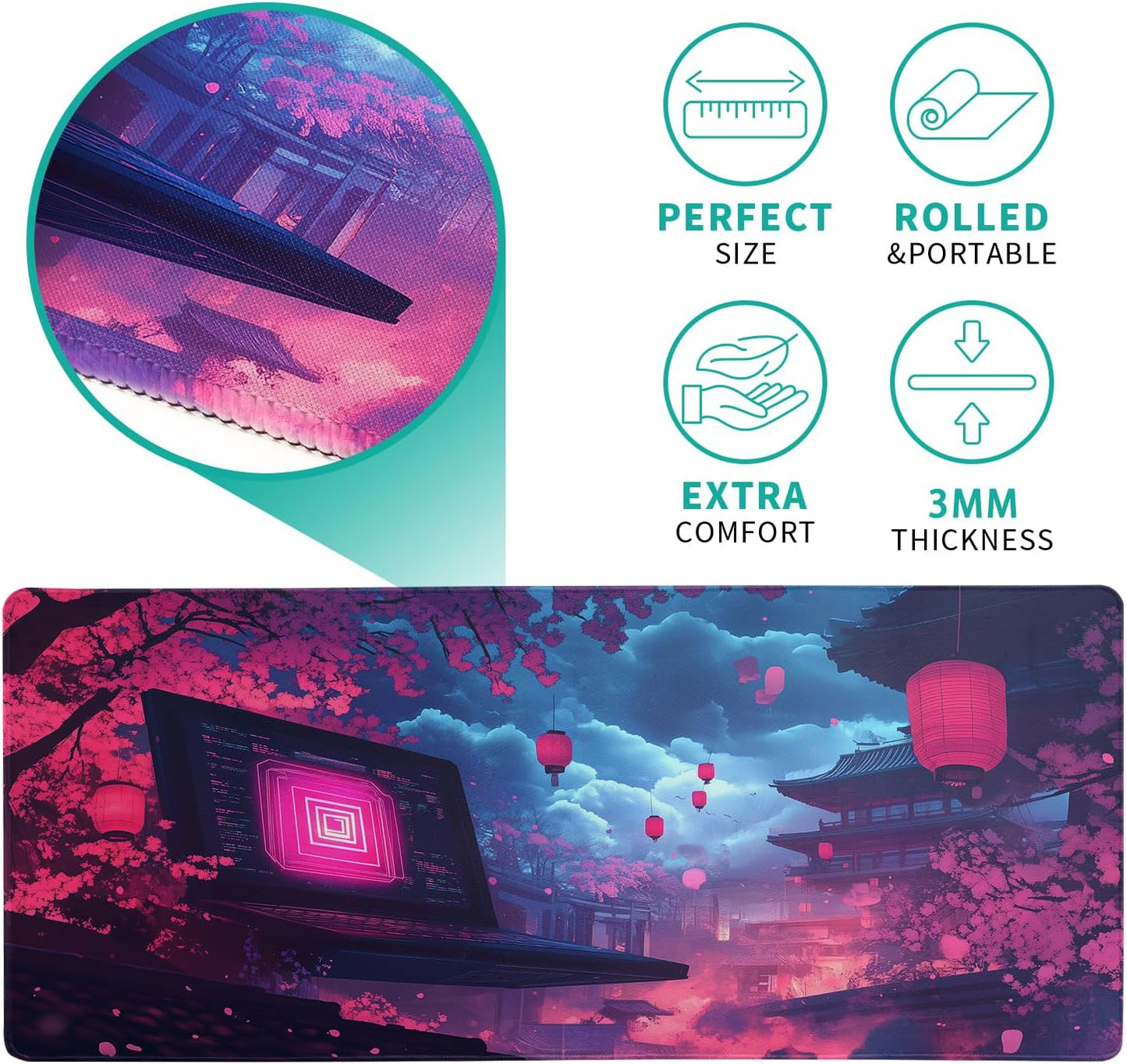 Purple Desk Mat, Anime Desk Pad Mat, Desk Matt for Desktop, XL Large Mouse Pad for Desk, Anti-Slip Big Mousepad with Stitched Edges, Keyboard Pad Mouse Mat for Gaming and Office