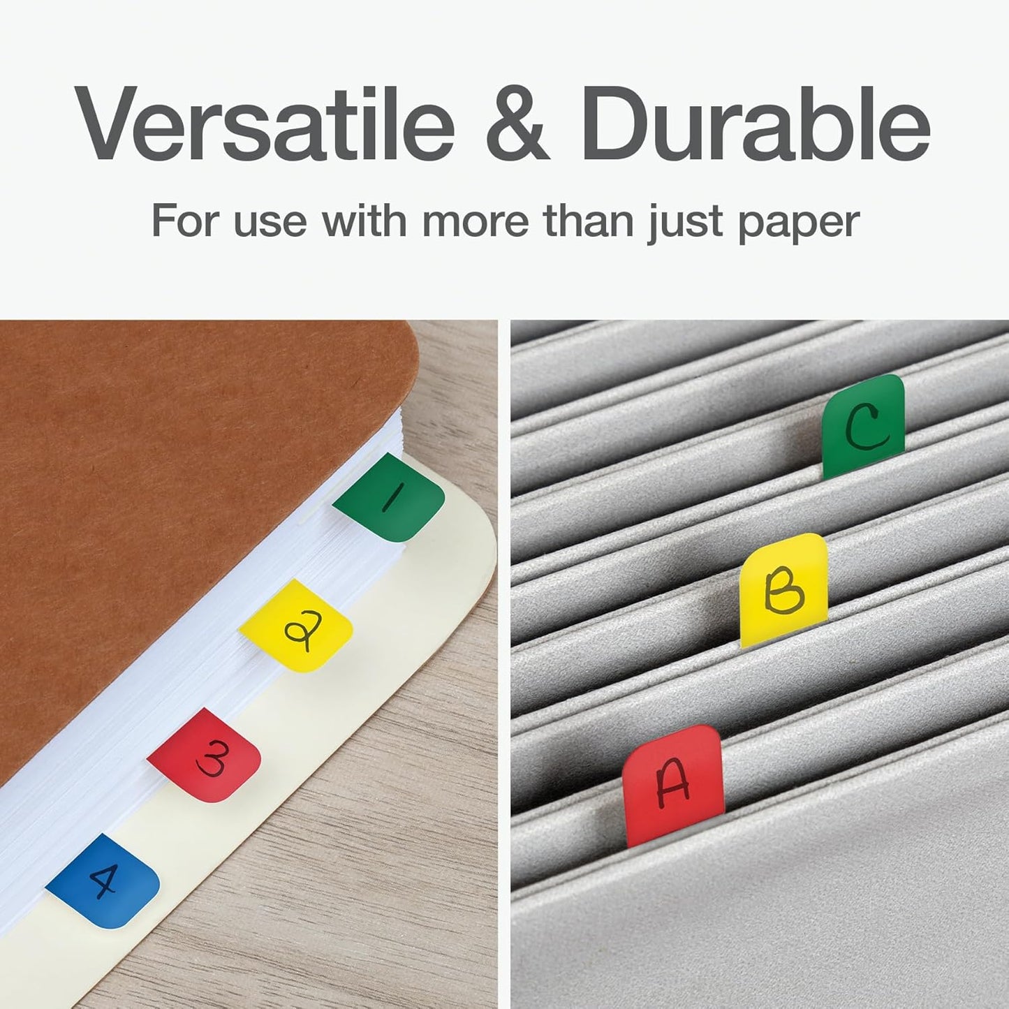 Redi-Tag Write-On Tabs, Permanent Adhesive Index Tabs, Assorted Primary Colors: Yellow, Orange, Red, Blue and Green, 1" x 7/16", 390 Pack (1009303)