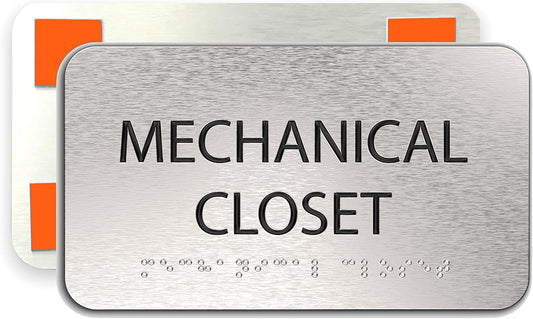 ADASigns Mechanical Closet Sign 7" W x 4" H - Durable Brushed Aluminum with Grade 2 Braille - Easy Installation with Strong Double-Sided Tape - ADA Compliant Office Door Signs for Businesses & Offices