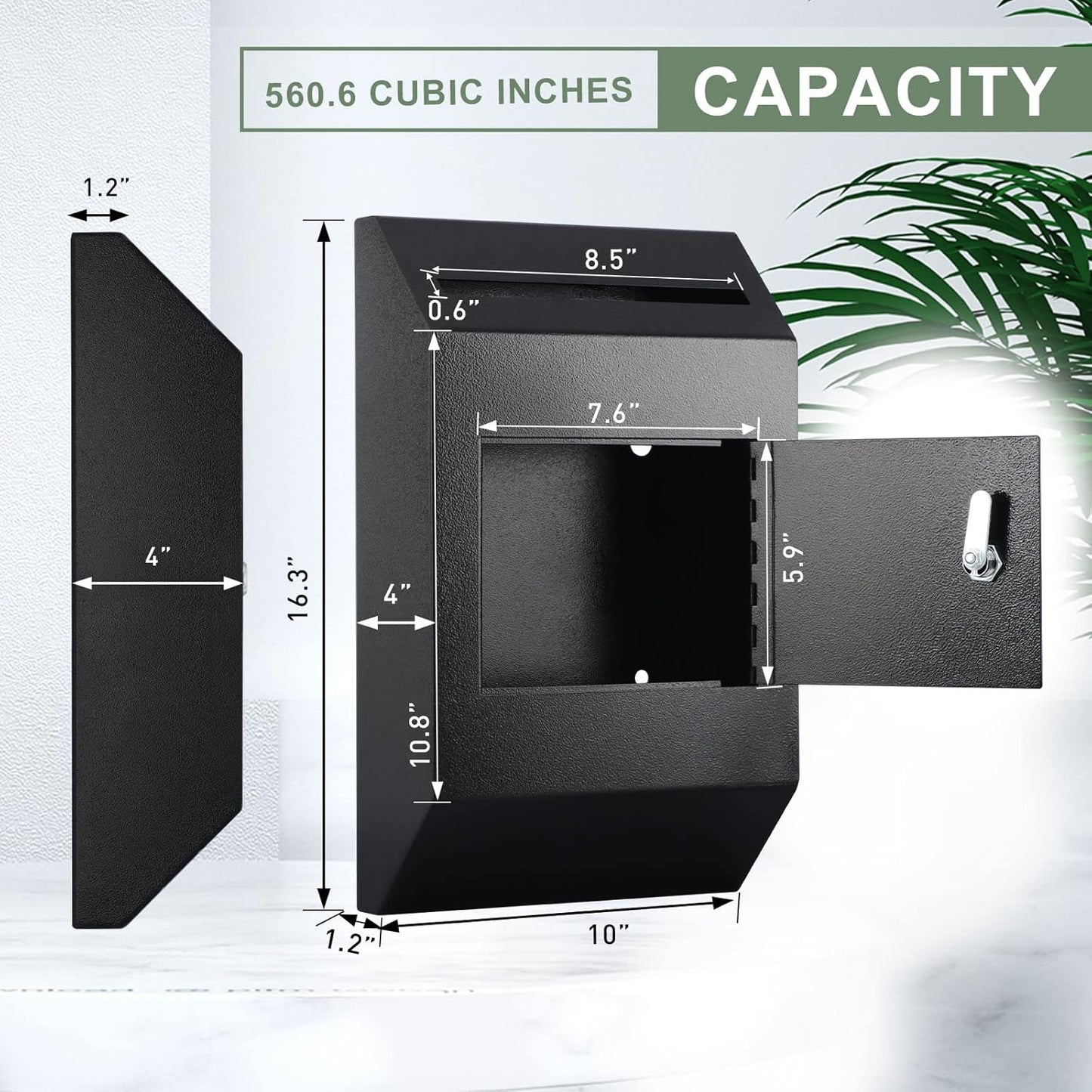 xydled Wall-Mount Mailbox,Heavy Duty Deposit Drop Box Suggestion Box, Locking Metal Key Drop Box with Key Lock, Cash Money Drop Box Safe Storage Box Postbox for Home&Business Use,16.3’’x10’’x4’’,Black