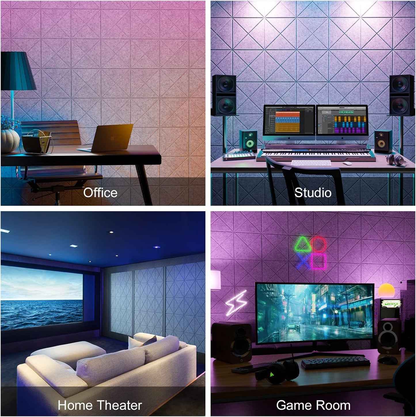 Sonicism 22 Pack X-Lined Acoustic Panels with Self-Adhesive, 12"X 12"X 0.4" Sound Proof Foam Panels, Decorative Soundproof Wall Panels, Sound Absorbing Tile for Home & Offices, Silver Gray