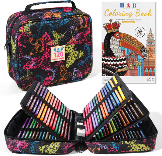 H & B 120-Color Colored Pencils Set with Coloring Book, Eraser, and Sharpener - Perfect for Drawing and Coloring - Soft Oil-Based Cores Ideal for Adults, Kids, and Beginners