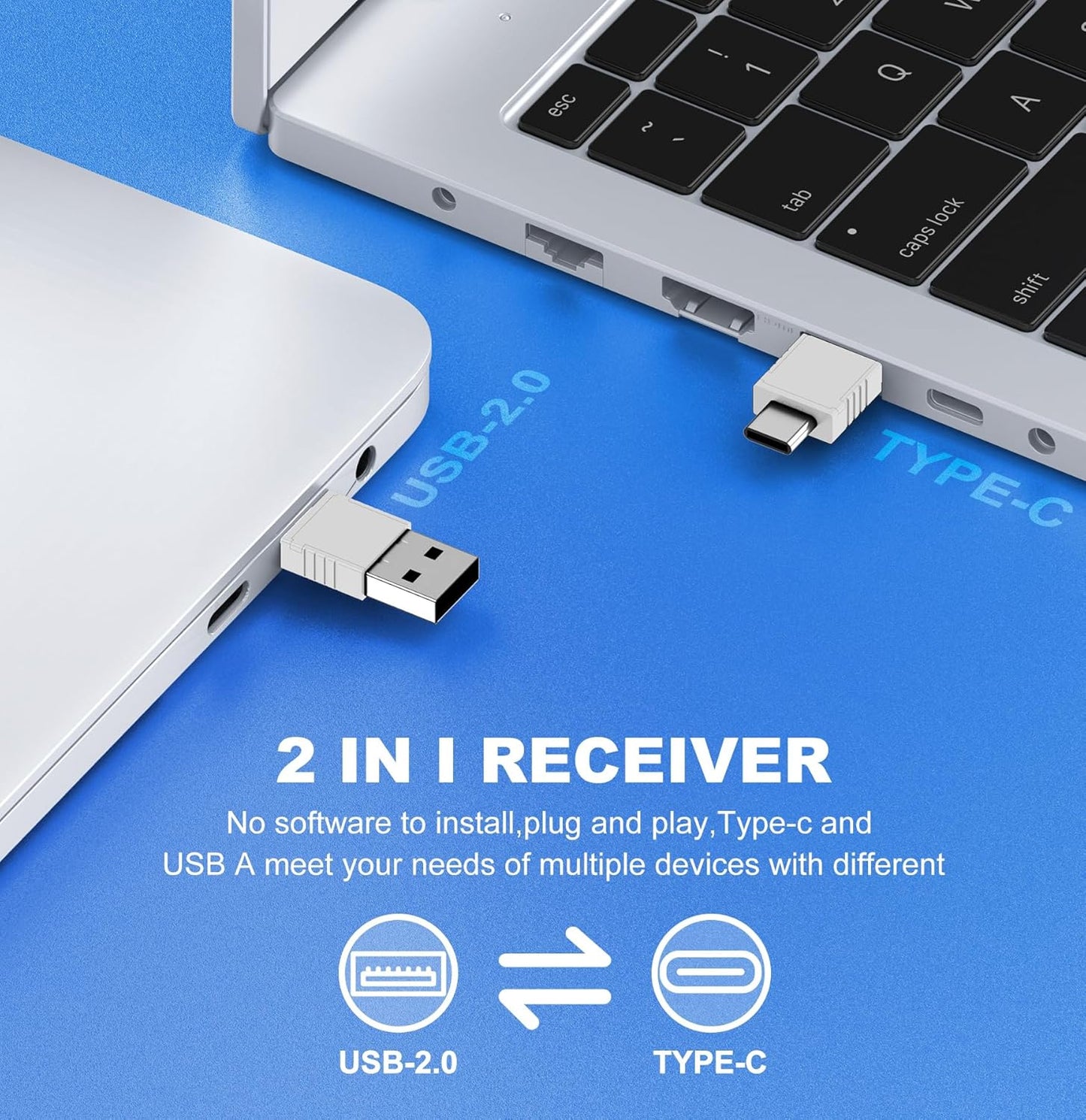 DinoFire Wireless Presentation Remote with Air Mouse White, RF 2.4GZ Rechargeable USB C Slide Clicker for Powerpoint Presentations for Laptop/Computer/MAC