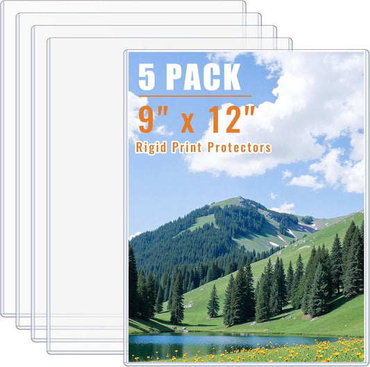 5PCS 9" x 12" Rigid Print Protectors Clear Plastic Sheet Protectors, Heavy Duty Top Loading Document Holder, Menu Cover, Photo Poster Sleeves Hard Plastic Sleeves for Paper Art Prints