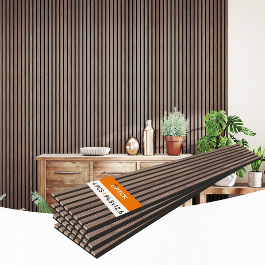 Upick MDF Acoustic Wall Panels, 4 Pack 94.5" x 12.6" 3D Slat Wood Panels for Wall, Soundproof Panels for Interior Wall Decor, Walnut