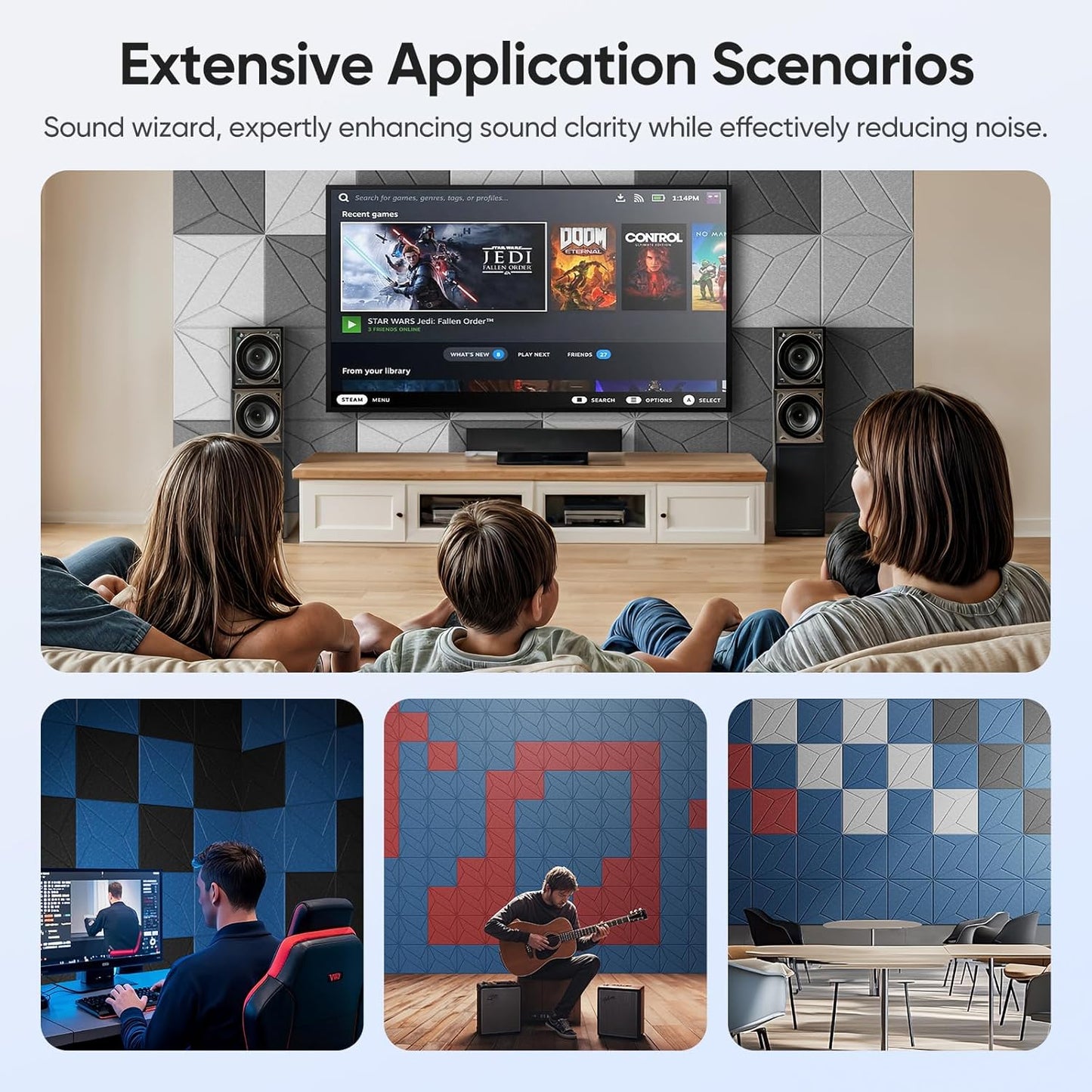 12 Pack 12" X 12" X 0.4" Acoustic Panels for Wall Sound Absorbing, P-Stripes Square Self-Adhesive Sound Panels, High Density Suitable for Multiple Scenarios(MoonLight Gray)