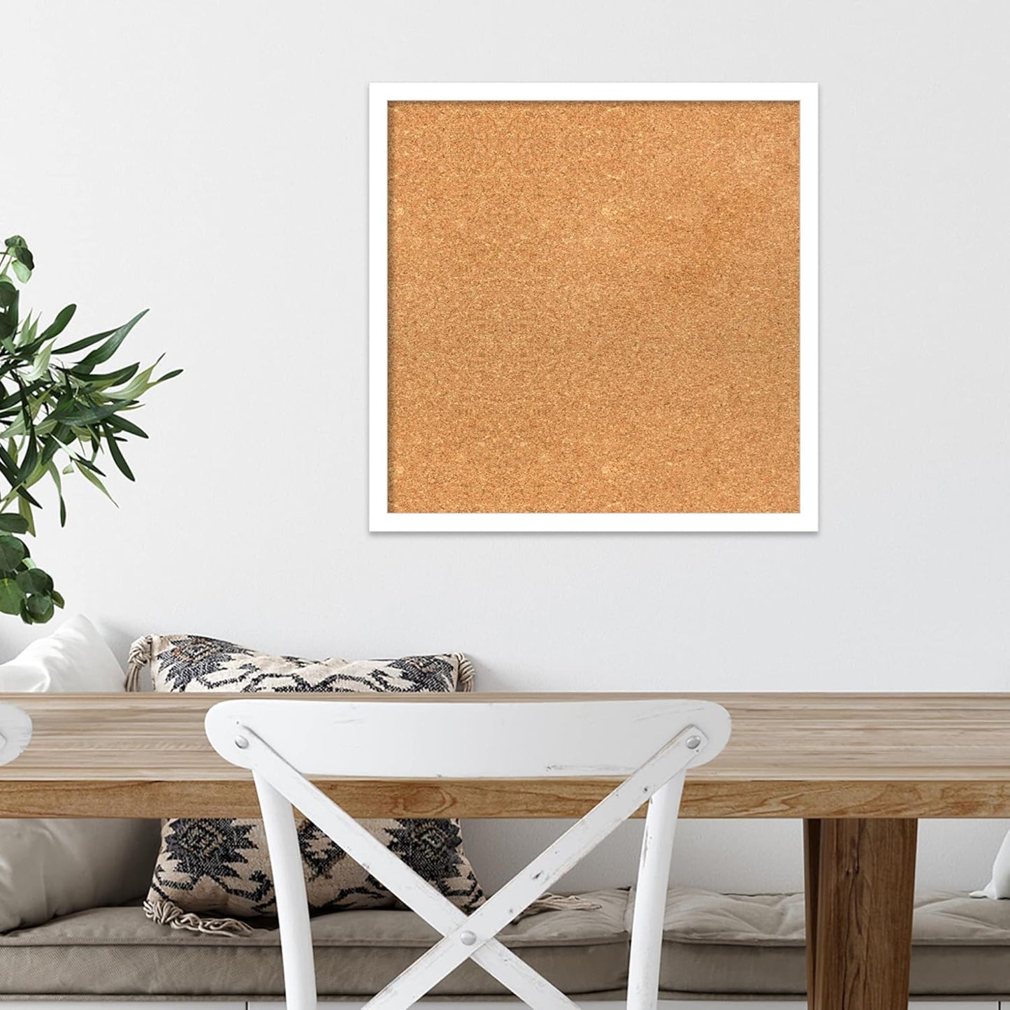 Amanti Art Natural Cork Board for Wall, 19x19 Vision Board with White Frame, Small Corkboard Office Decor for Home Organization, Modern Corkboard Pinboard to Display Items for Home Organization in