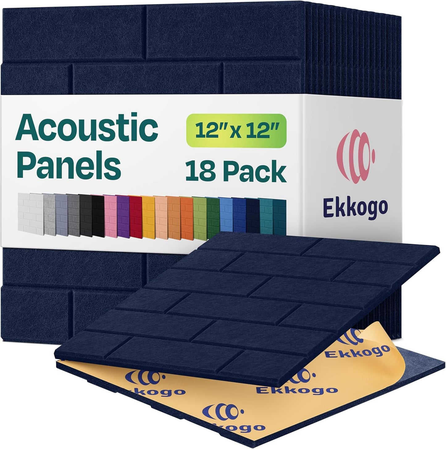 Acoustic Panels 18-Pack Soundproof Wall Panels 12"X12"X0.4" Brick Style Sound Panels Premium Sound Dampening Panels Easy Self Adhesive Installation - [Denim Blue]