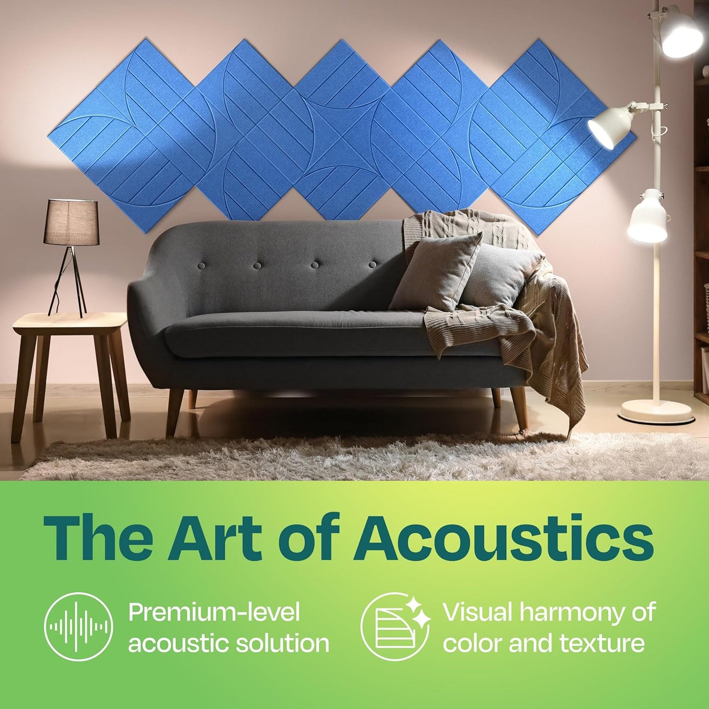 Acoustic Panels 12-Pack Soundproof Wall Panels 12"x12"x0.4" Decorative Sound Dampening for your Home, Office, Studio, Bedroom & More with Unique ModuArc Carving [Grand Blue]