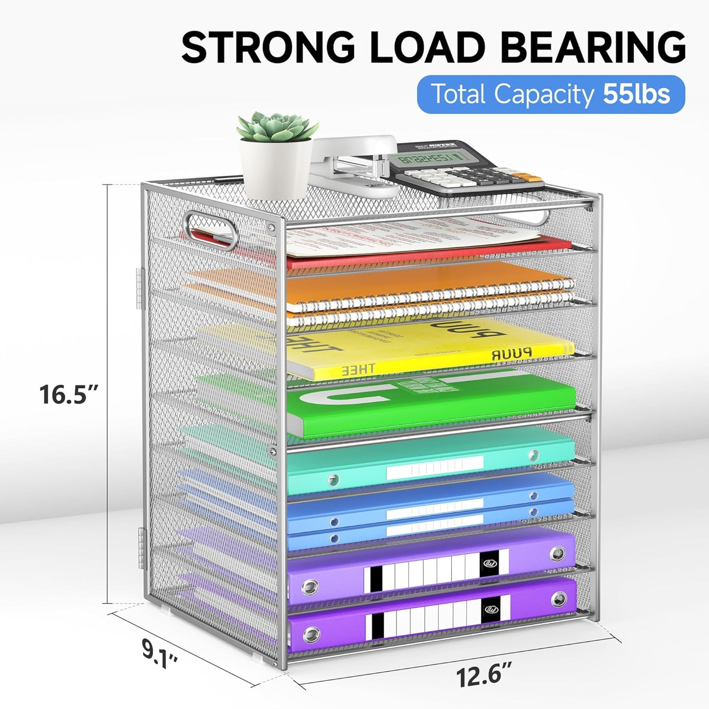 9 Tier Paper Organizer with Handle, Large Capacity Desk Organizer Mesh File Folder Letter Paper Tray Desktop Document Sorter for Classroom, School, and Office Accessories Organization- Silver