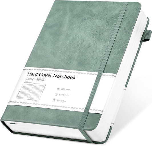 CAGIE Lined Journal Notebook for Women Men 320 Pages 100 Gsm Paper Thick Journaling Notebooks A5 Leather Journals for Writing Hardcover Journal Supplies for Work Note Taking Diary, 5.7x8.3 In, Green