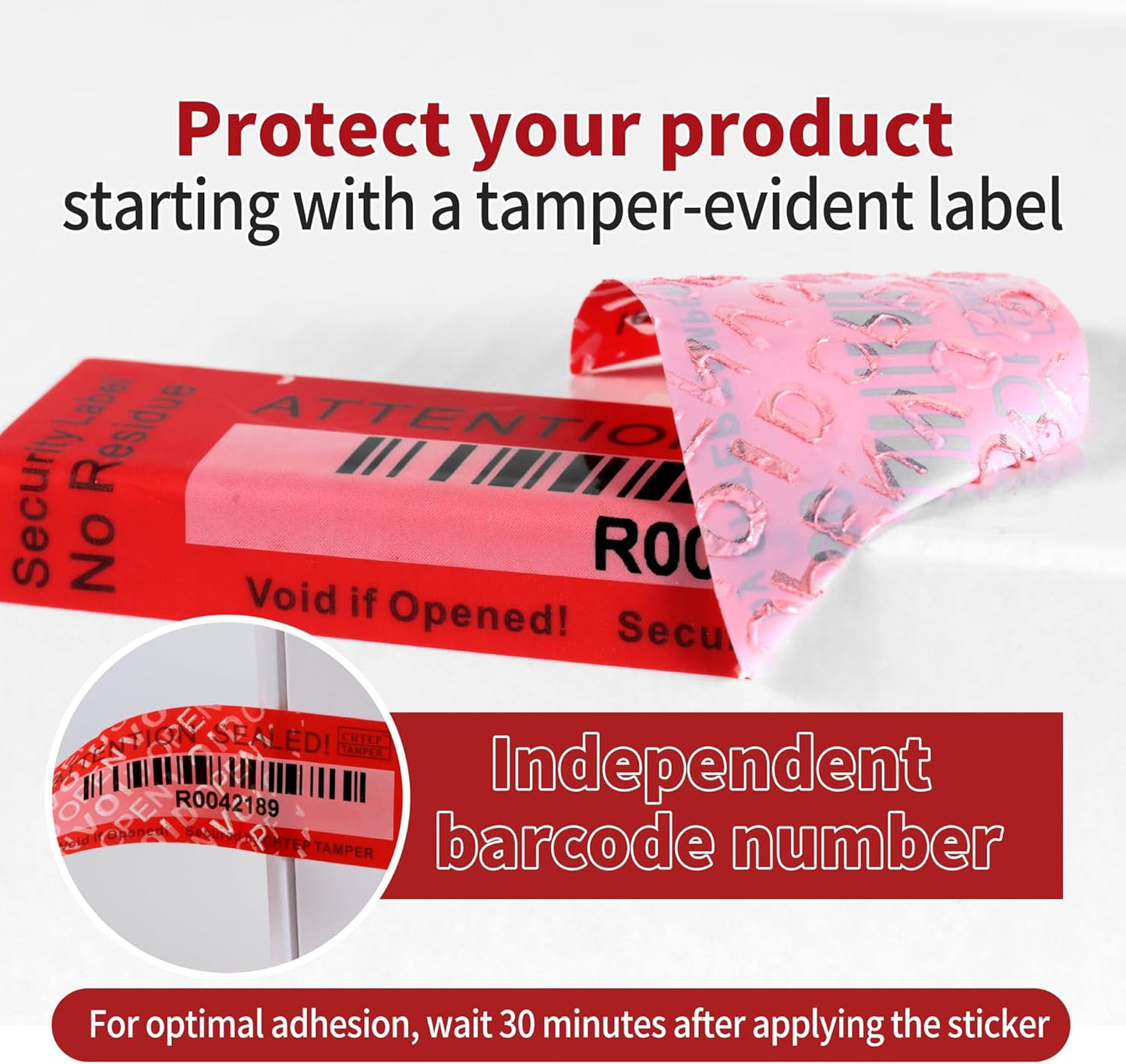 ChtepTamper 100 Pieces No Transfer Tamper-Evident Stickers Security Labels Great for Goods Shipping,Exchange of Agency Files, Privacy Protection or More(Serial Number 1 * 3.54inches Red)
